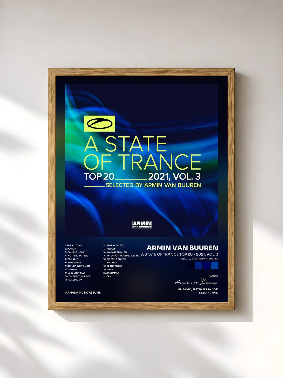 #bois Tableau de l'album A State Of Trance Top 20 - 2021, Vol. 3 (Selected by Armin van Buuren) de Armin van Buuren, cadre en bois brut, imprimé et encadré en France