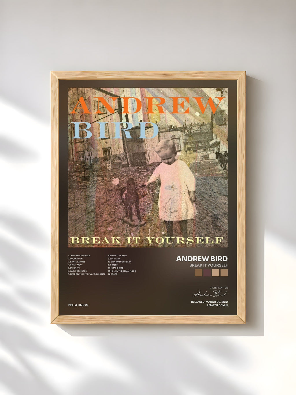 #bois Tableau de l'album Break It Yourself de Andrew Bird, cadre en bois brut, imprimé et encadré en France