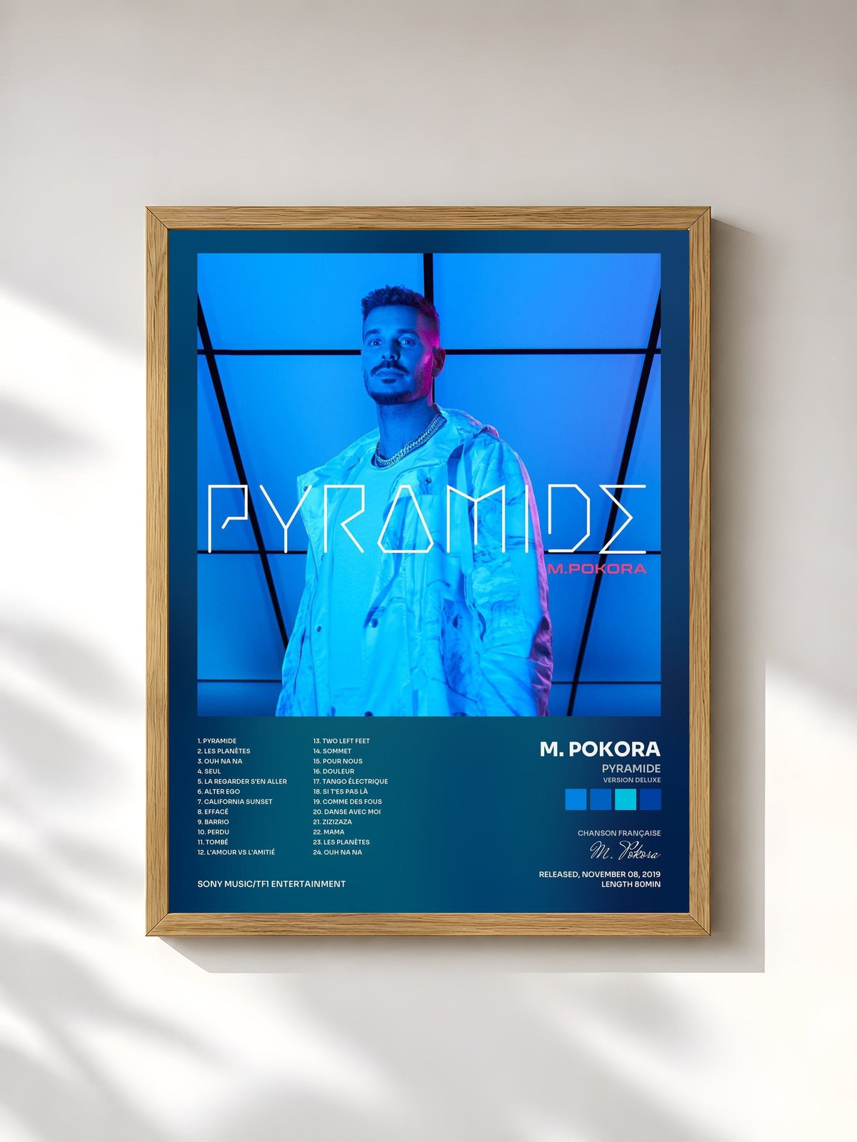 #bois Tableau de l'album PYRAMIDE (Version deluxe) de M. Pokora, cadre en bois brut, imprimé et encadré en France