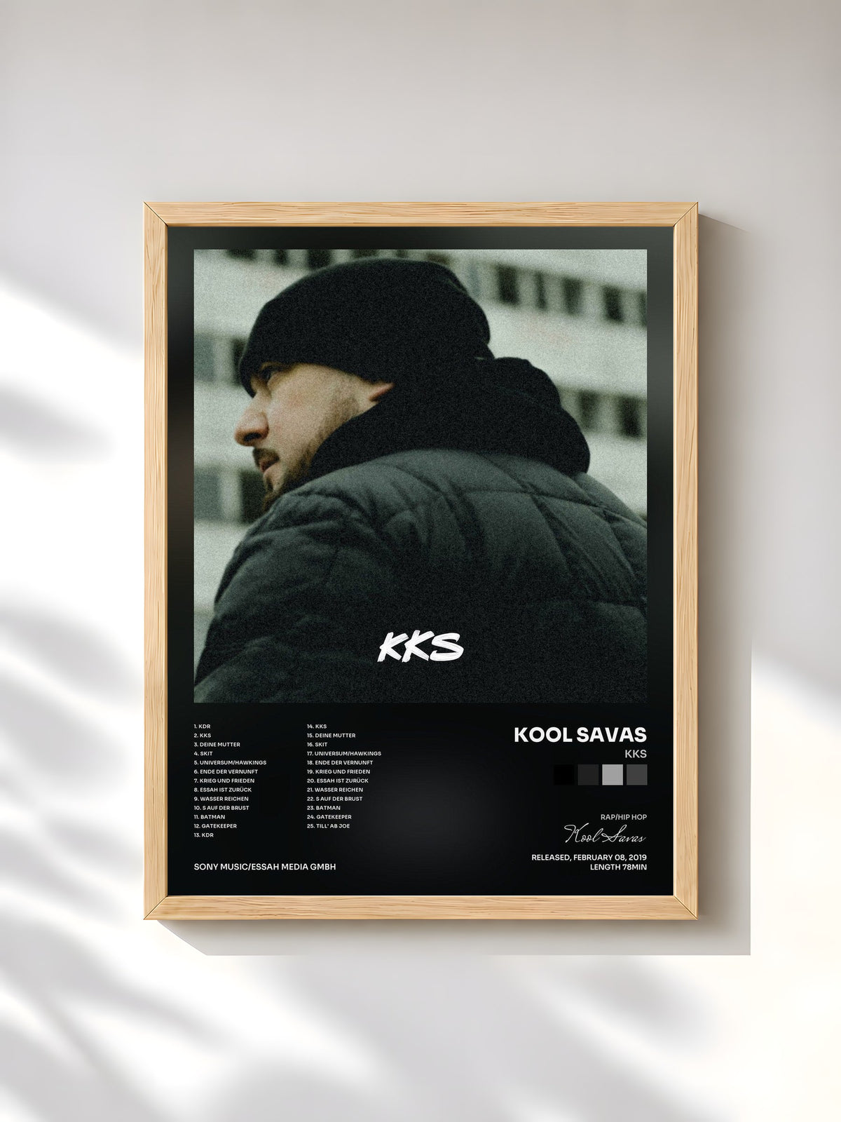#bois Tableau de l'album KKS de Kool Savas, cadre en bois brut, imprimé et encadré en France