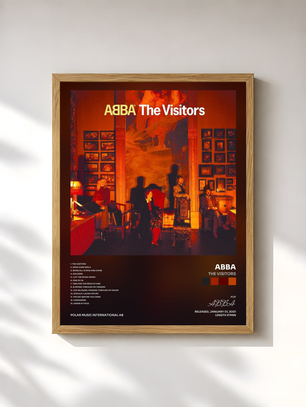 #bois Tableau de l'album The Visitors de ABBA, cadre en bois brut, imprimé et encadré en France
