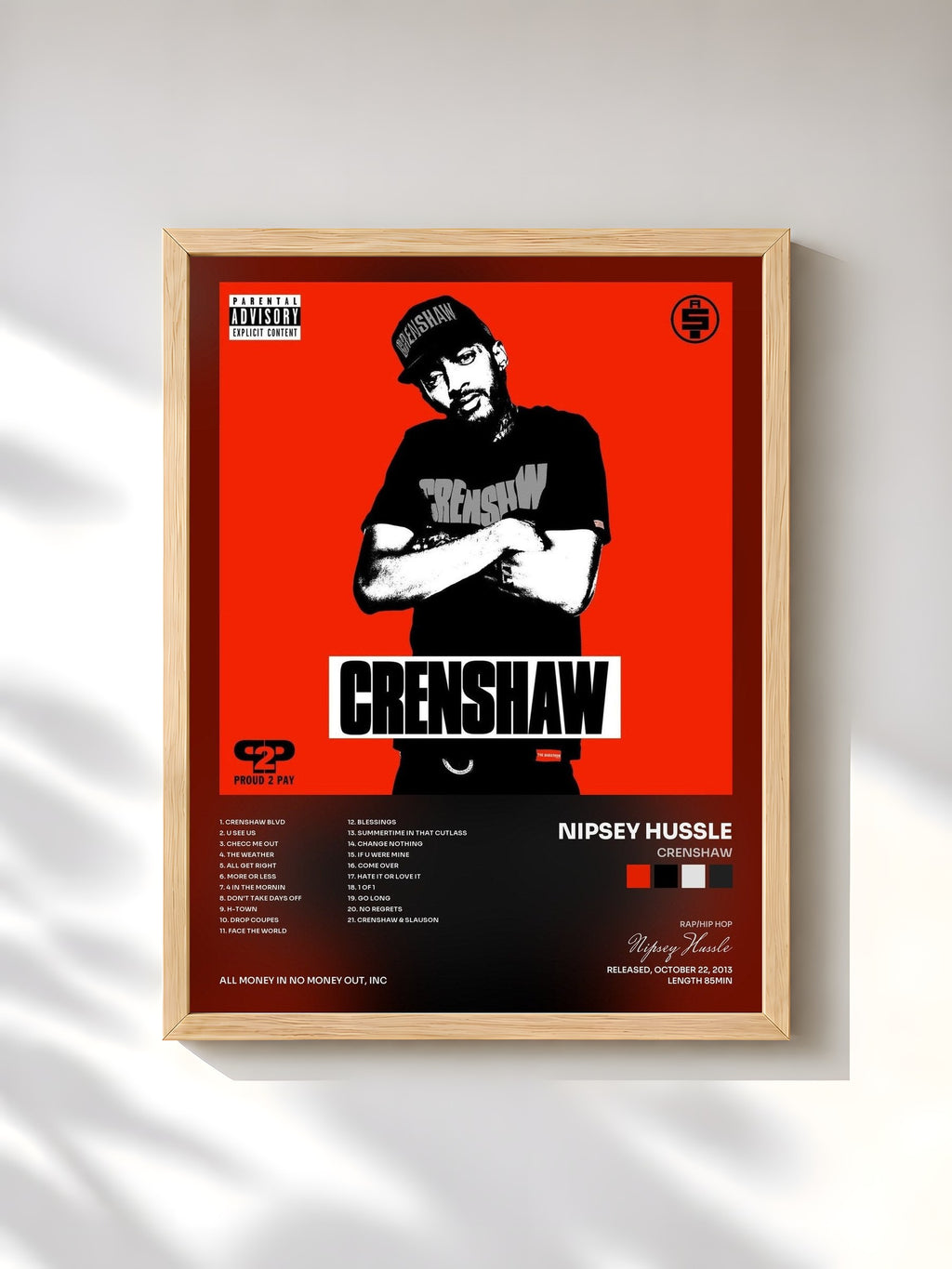 #bois Tableau de l'album Crenshaw de Nipsey Hussle, cadre en bois brut, imprimé et encadré en France