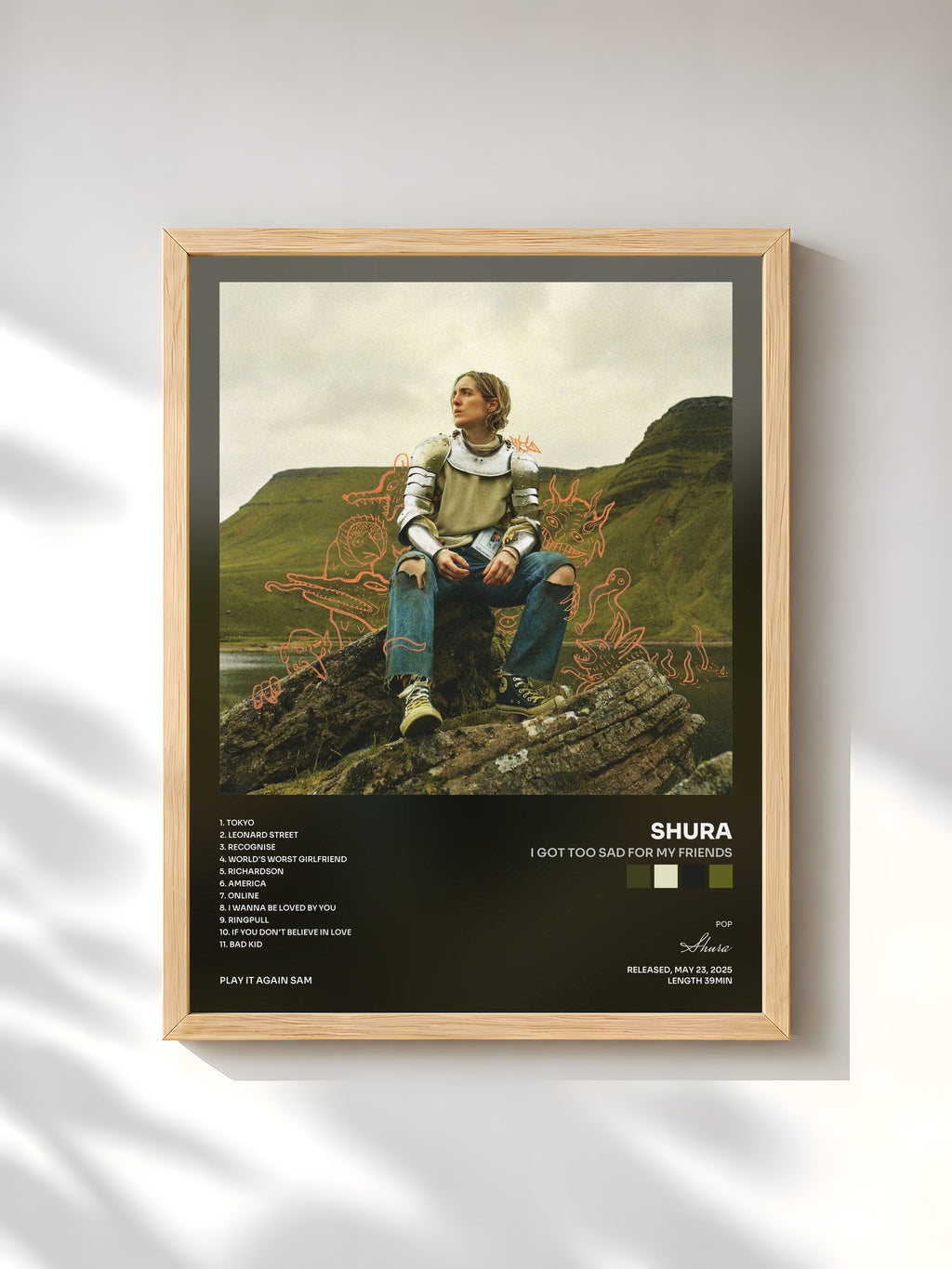 #bois Tableau de l'album I Got Too Sad For My Friends de Shura, cadre en bois brut, imprimé et encadré en France