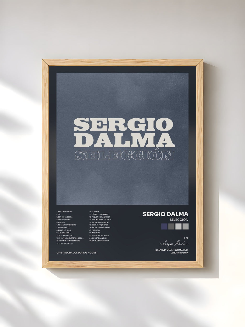 #bois Tableau de l'album Selección de Sergio Dalma, cadre en bois brut, imprimé et encadré en France