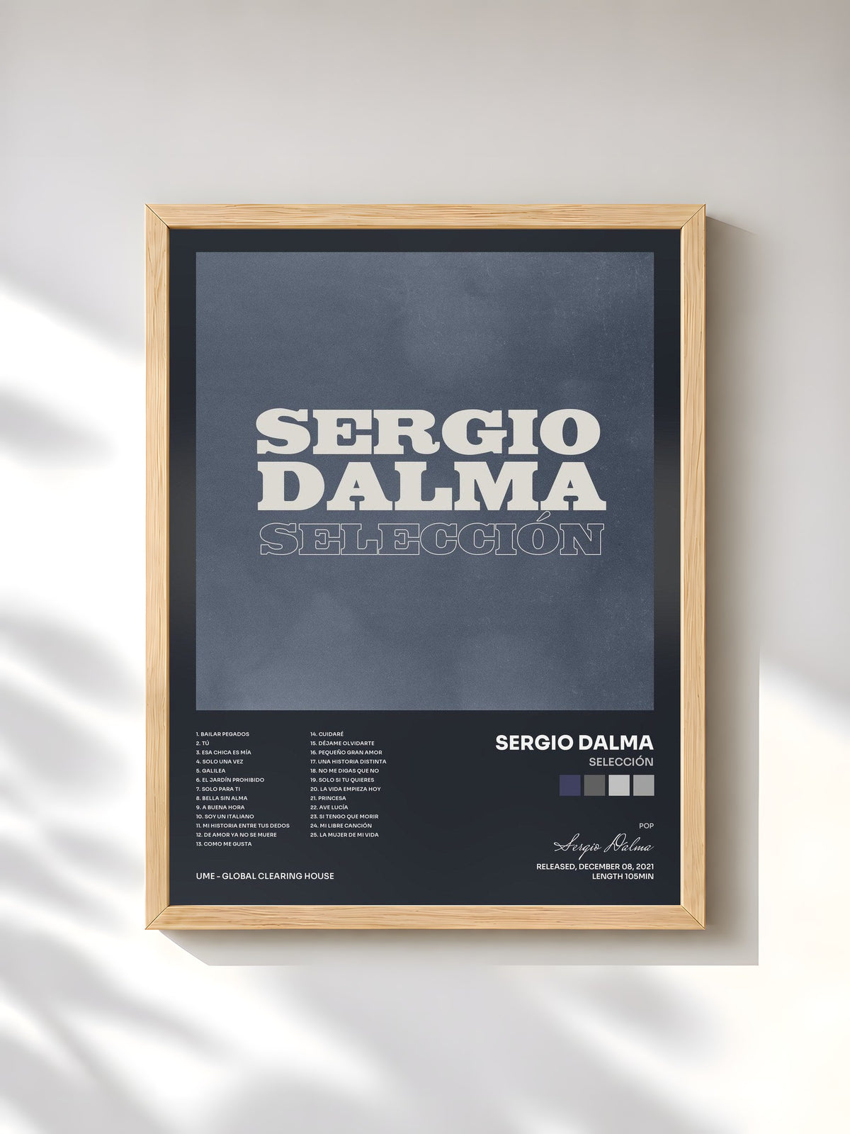 #bois Tableau de l'album Selección de Sergio Dalma, cadre en bois brut, imprimé et encadré en France
