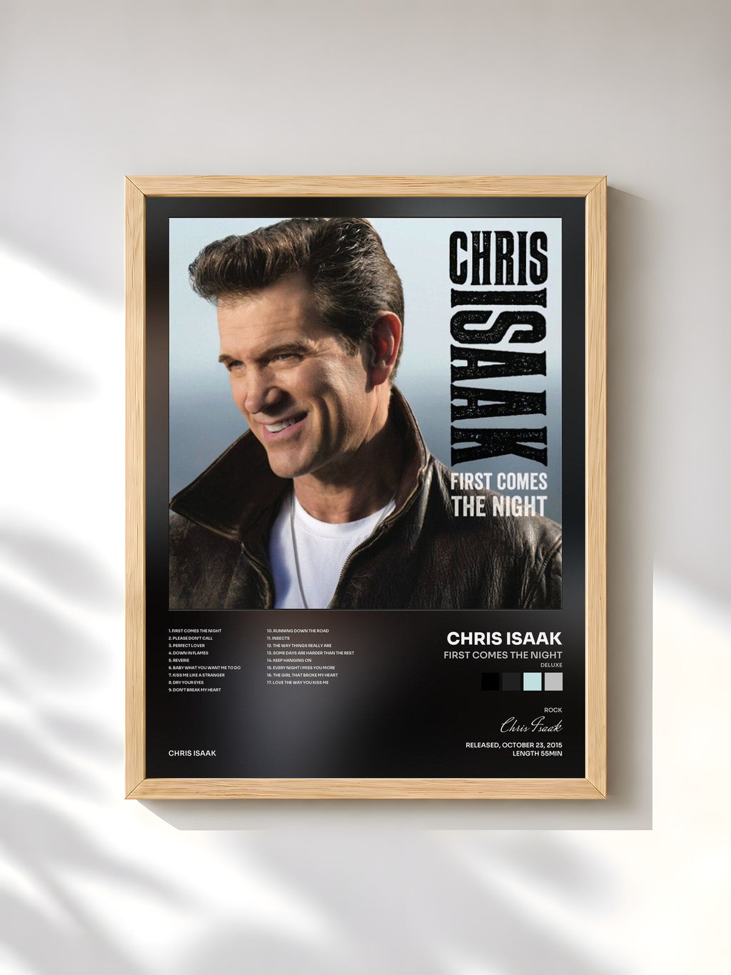 #bois Tableau de l'album First Comes The Night (Deluxe) de Chris Isaak, cadre en bois brut, imprimé et encadré en France