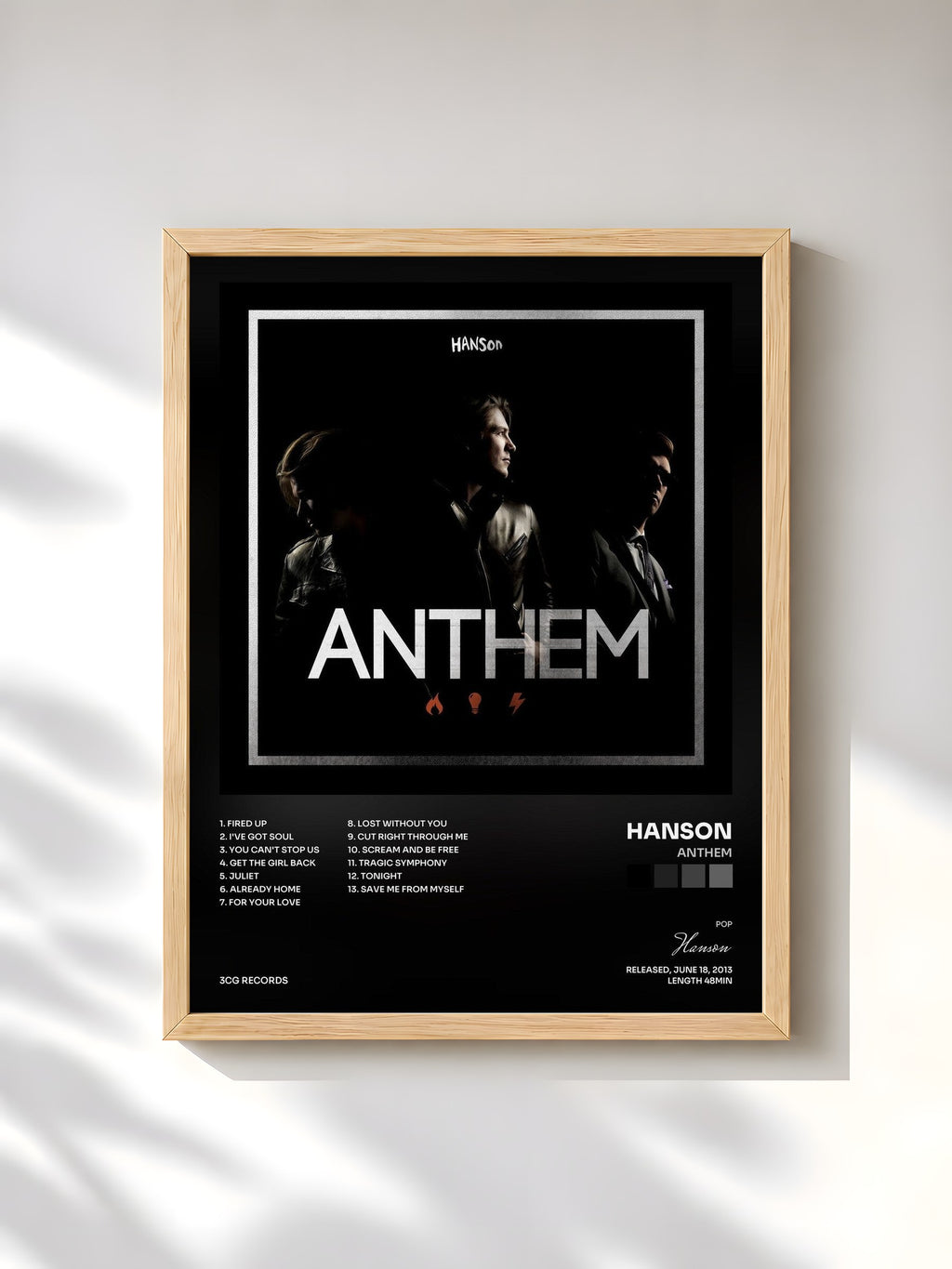 #bois Tableau de l'album Anthem de Hanson, cadre en bois brut, imprimé et encadré en France
