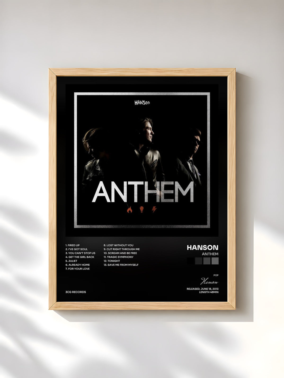 #bois Tableau de l'album Anthem de Hanson, cadre en bois brut, imprimé et encadré en France