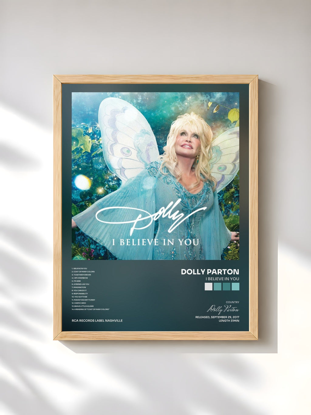 #bois Tableau de l'album I Believe in You de Dolly Parton, cadre en bois brut, imprimé et encadré en France