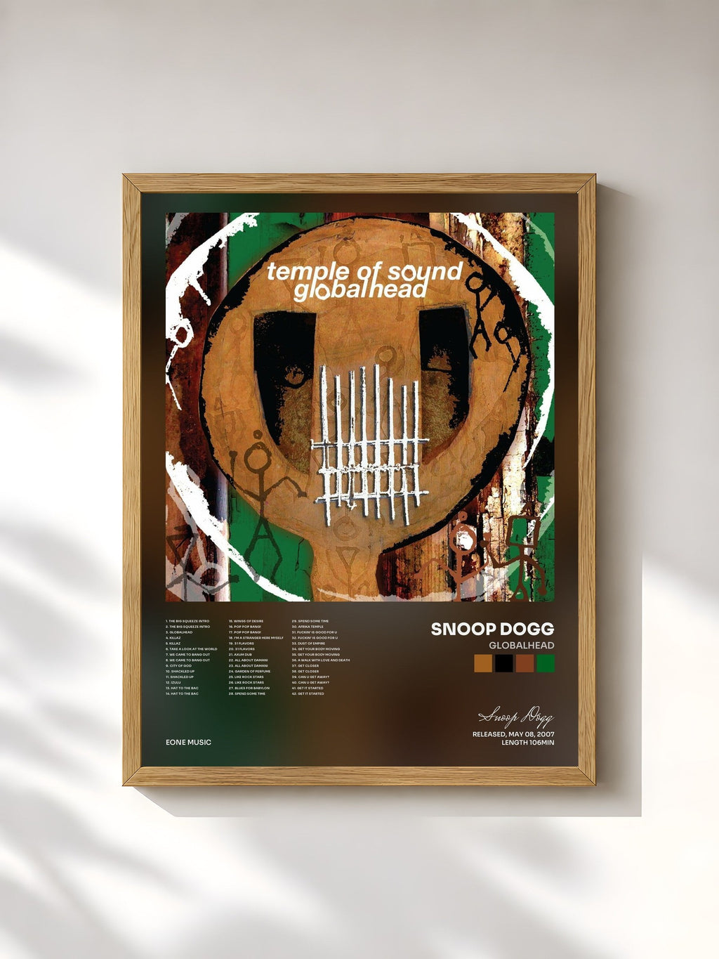#bois Tableau de l'album Globalhead de Snoop Dogg, cadre en bois brut, imprimé et encadré en France