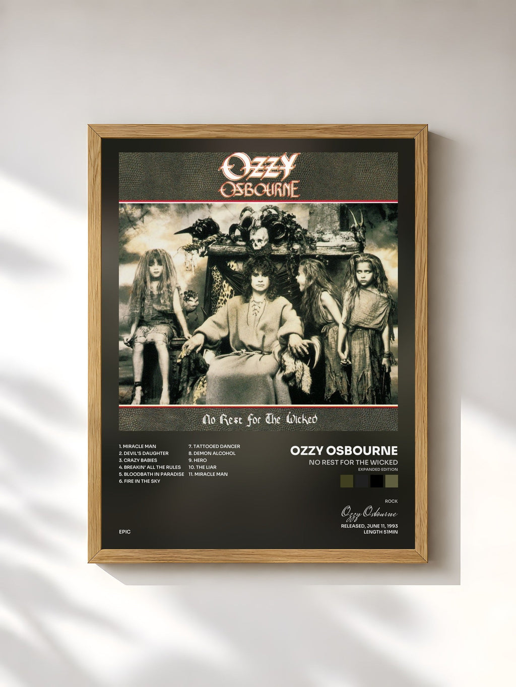 #bois Tableau de l'album No Rest for the Wicked (Expanded Edition) de Ozzy Osbourne, cadre en bois brut, imprimé et encadré en France