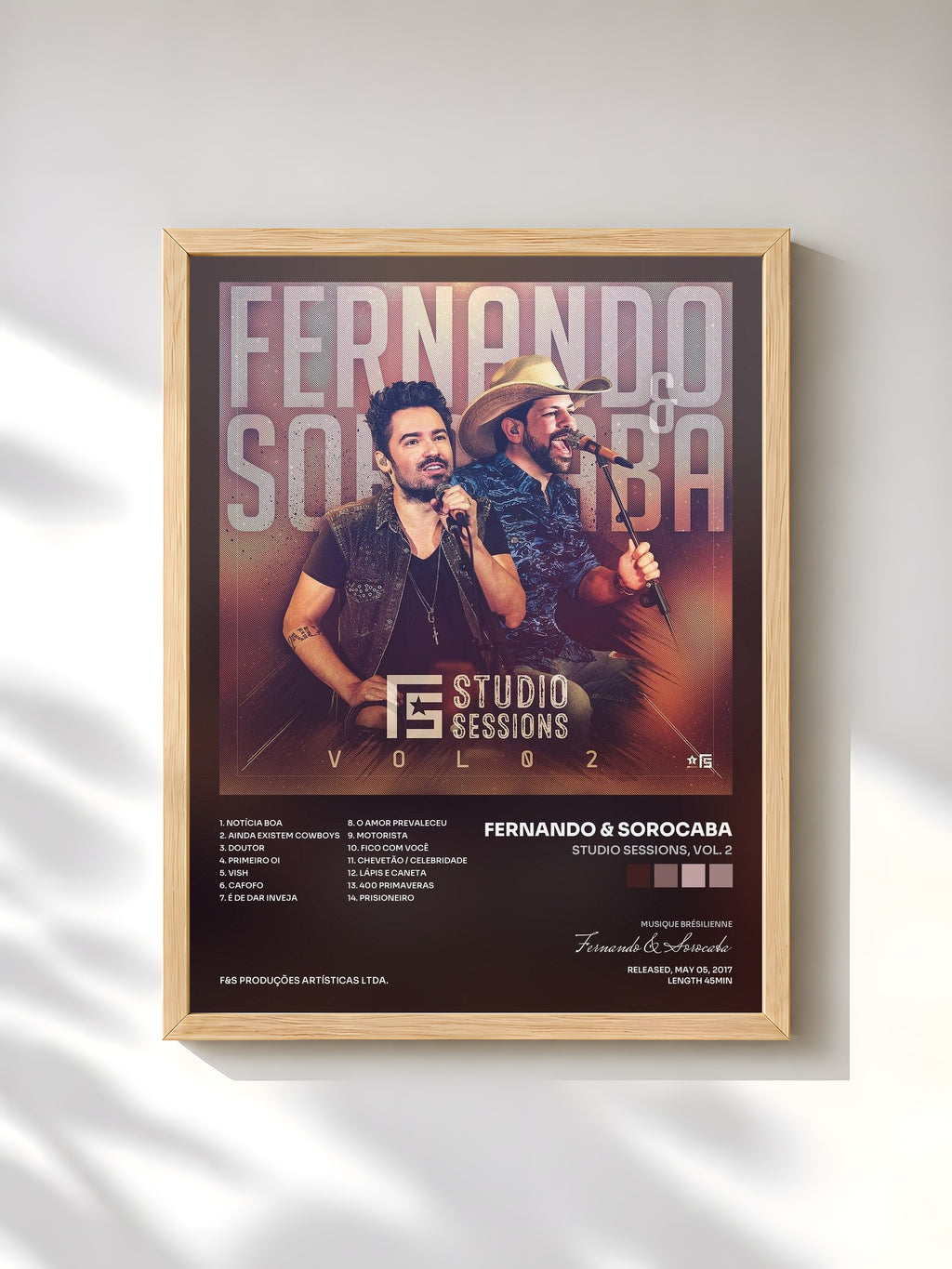 #bois Tableau de l'album Studio Sessions, Vol. 2 de Fernando & Sorocaba, cadre en bois brut, imprimé et encadré en France
