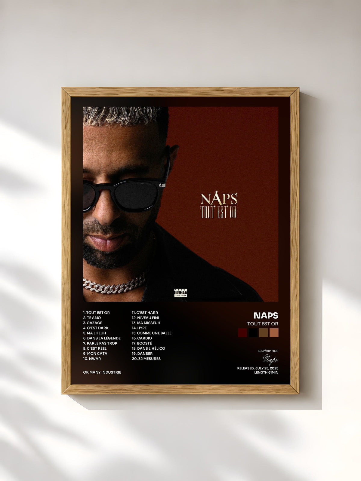 #bois Tableau de l'album TOUT EST OR de Naps, cadre en bois brut, imprimé et encadré en France