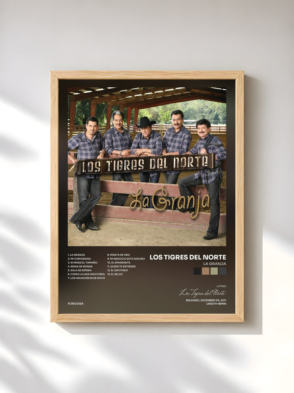 #bois Tableau de l'album La Granja de Los Tigres del Norte, cadre en bois brut, imprimé et encadré en France