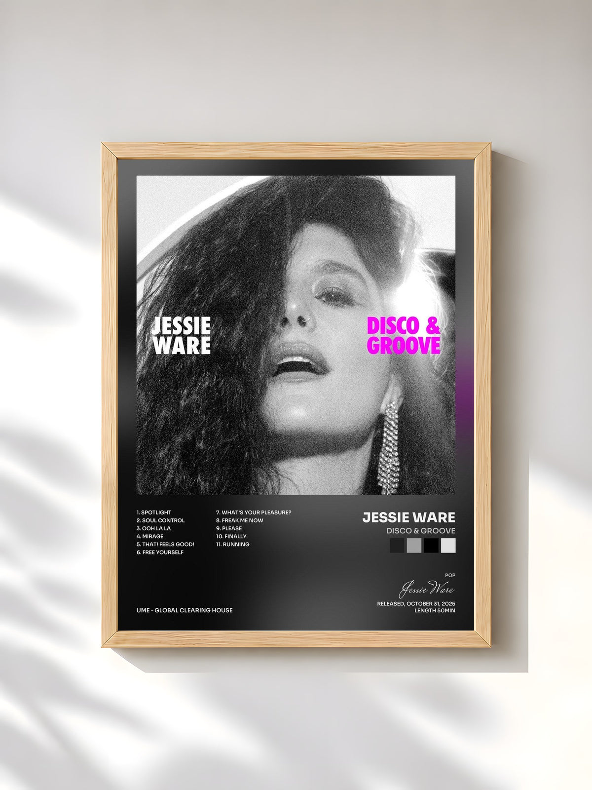 #bois Tableau de l'album Disco & Groove de Jessie Ware, cadre en bois brut, imprimé et encadré en France