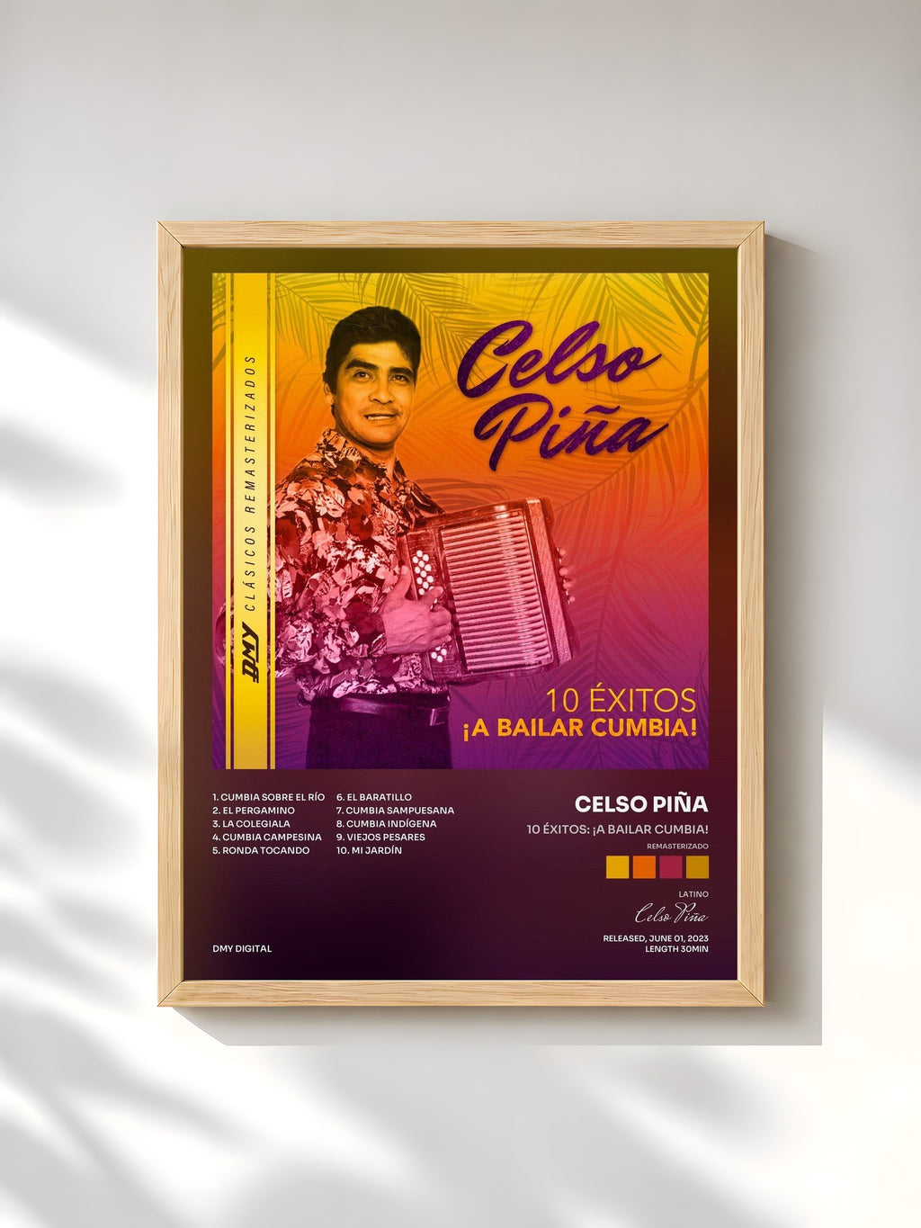 #bois Tableau de l'album 10 Éxitos: ¡A Bailar Cumbia! (Remasterizado) de Celso Piña, cadre en bois brut, imprimé et encadré en France