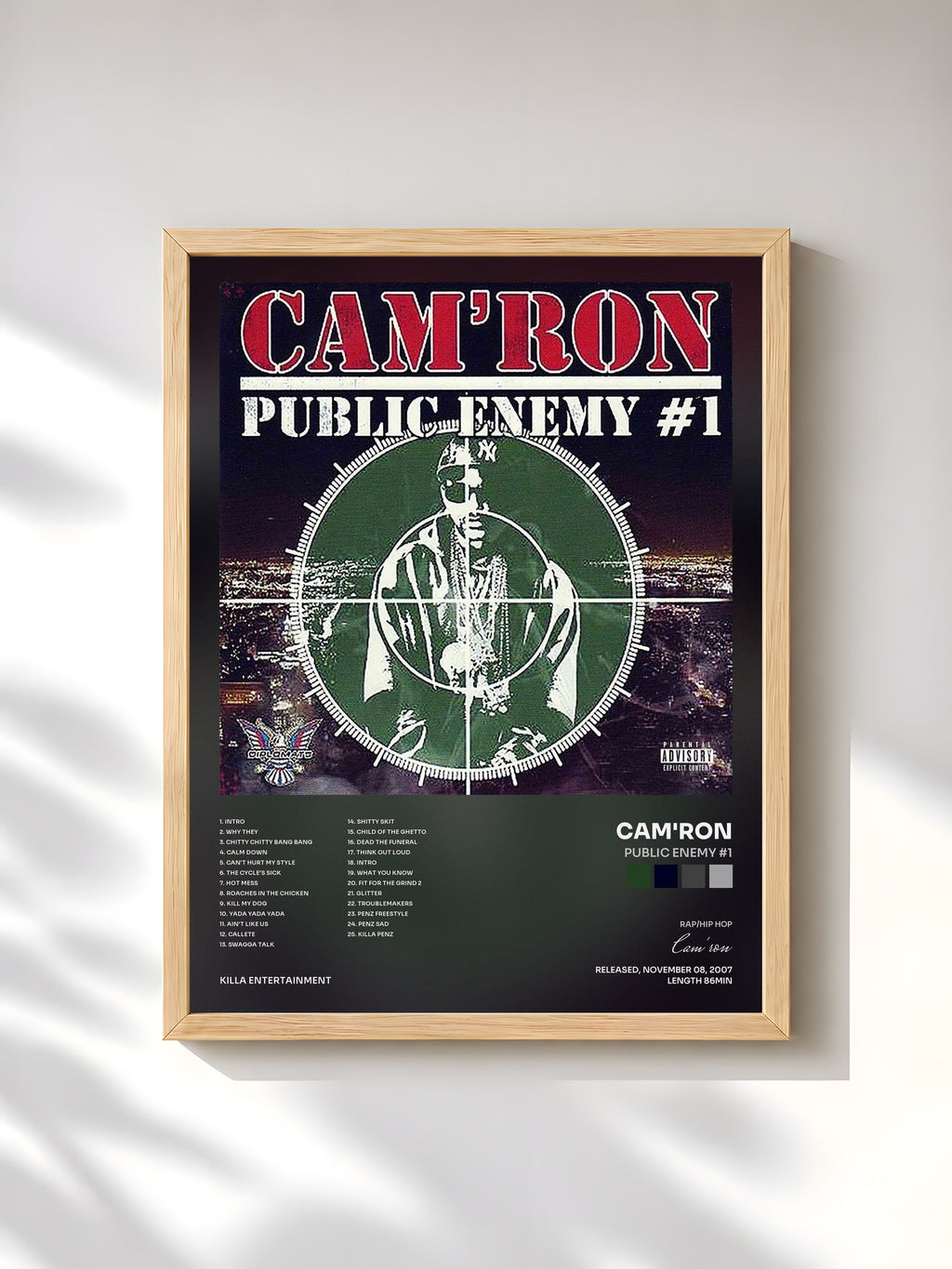 #bois Tableau de l'album Public Enemy #1 de Cam'ron, cadre en bois brut, imprimé et encadré en France