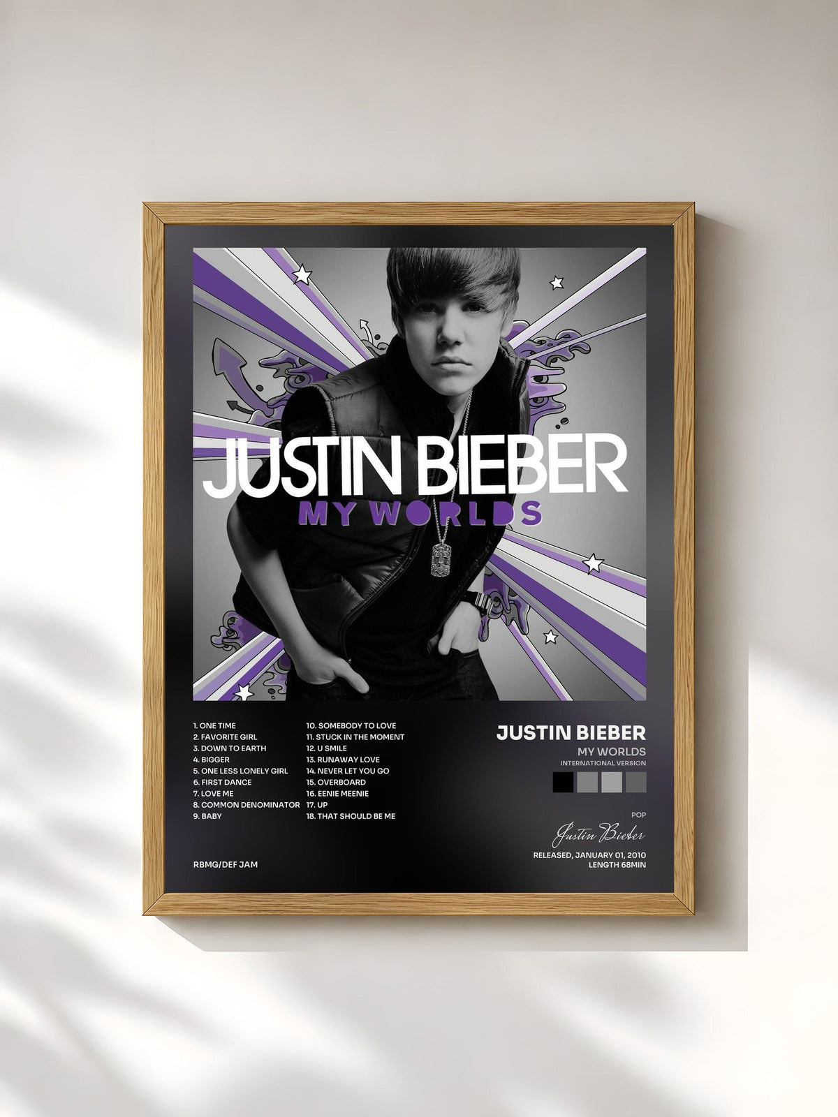 #bois Tableau de l'album My Worlds (International Version) de Justin Bieber, cadre en bois brut, imprimé et encadré en France