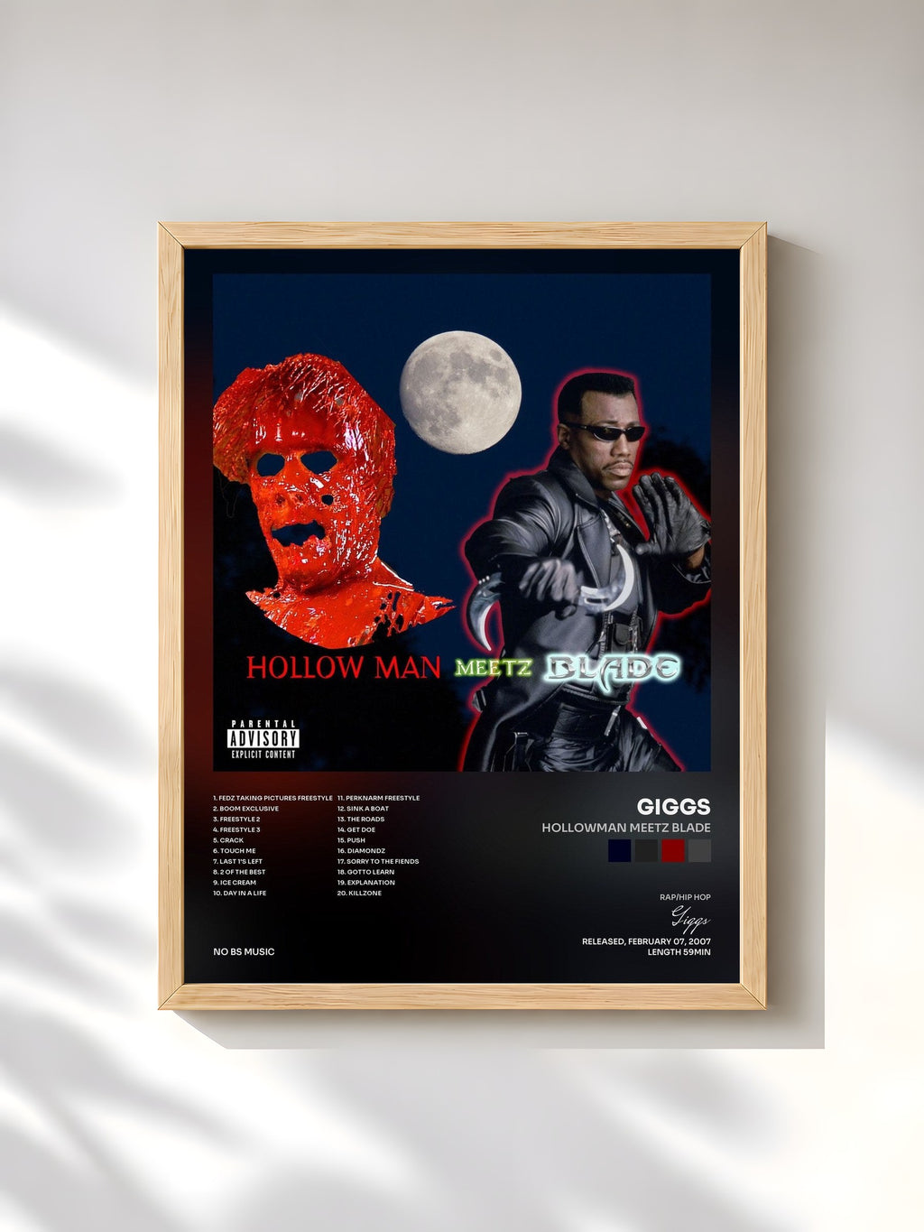 #bois Tableau de l'album Hollowman Meetz Blade de Giggs, cadre en bois brut, imprimé et encadré en France