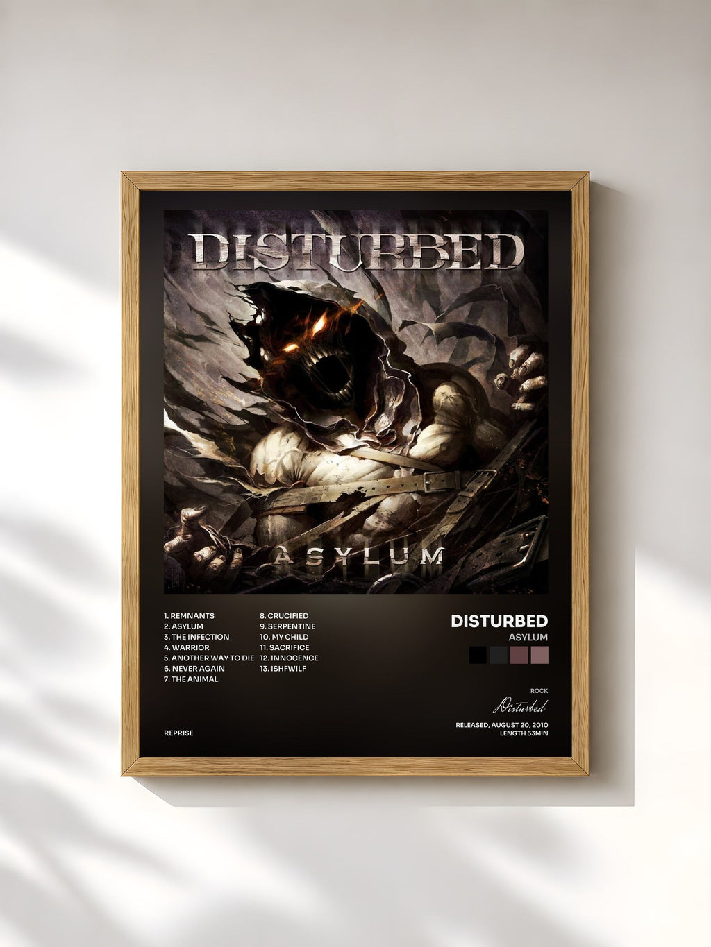 #bois Tableau de l'album Asylum de Disturbed, cadre en bois brut, imprimé et encadré en France