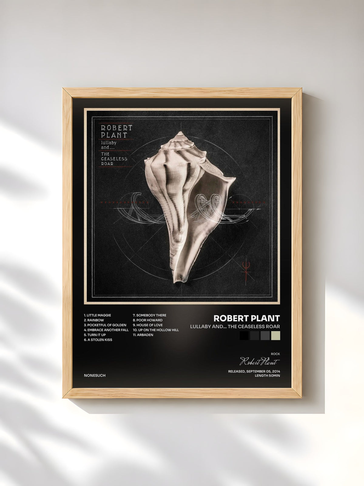 #bois Tableau de l'album lullaby and... The Ceaseless Roar de Robert Plant, cadre en bois brut, imprimé et encadré en France