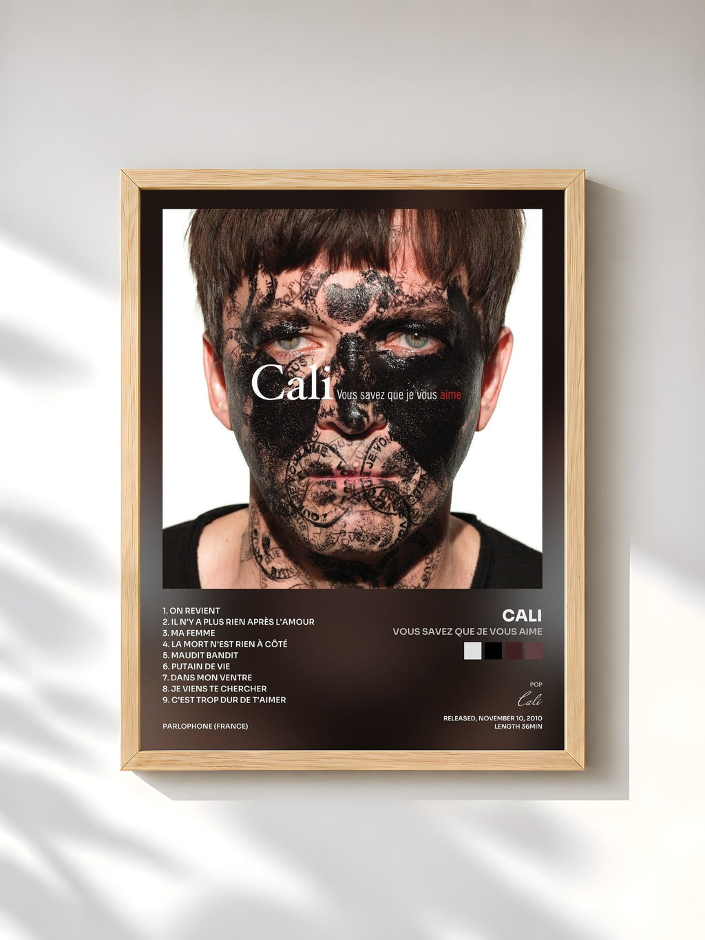 #bois Tableau de l'album Vous savez que je vous aime de Cali, cadre en bois brut, imprimé et encadré en France