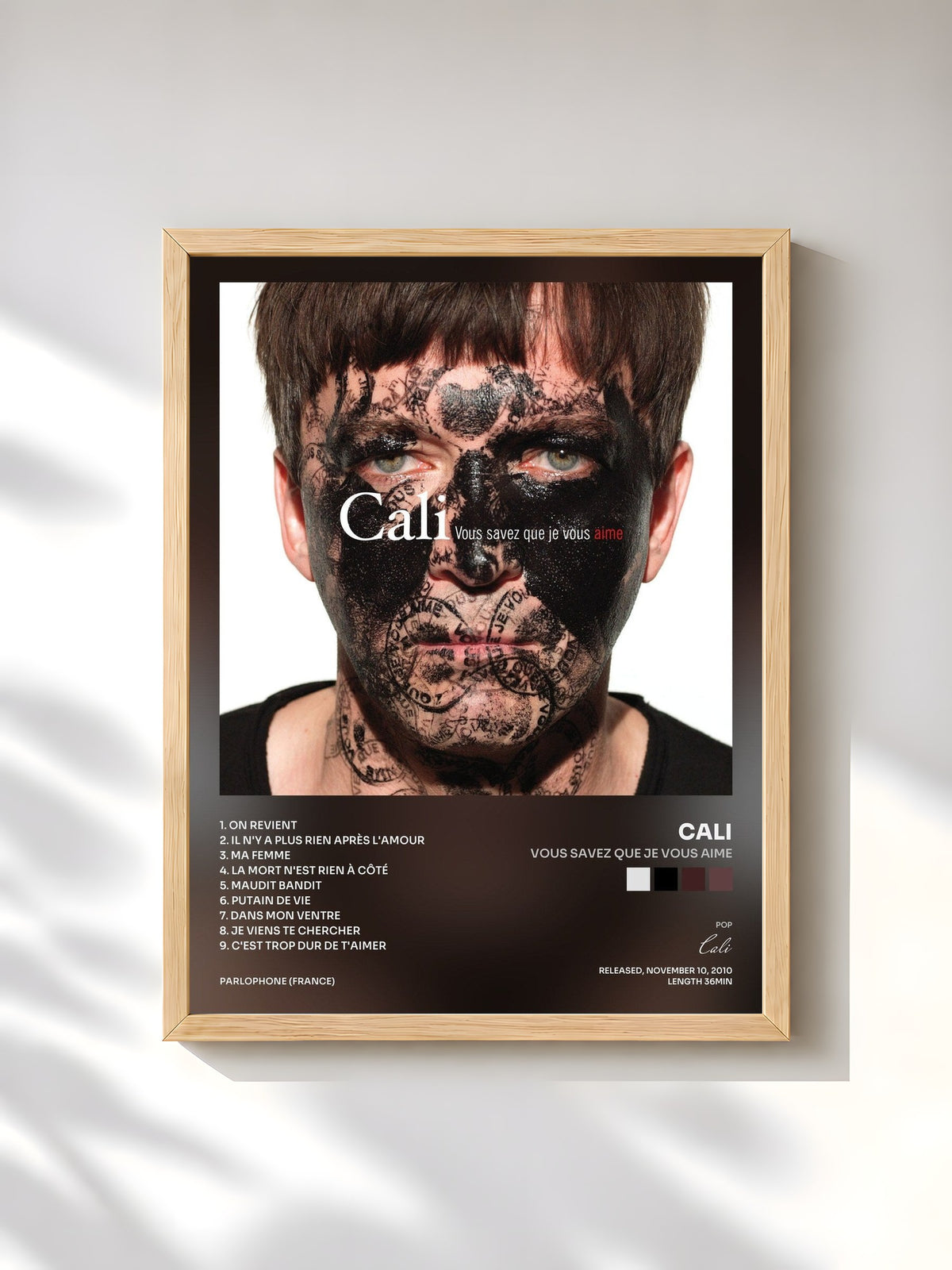 #bois Tableau de l'album Vous savez que je vous aime de Cali, cadre en bois brut, imprimé et encadré en France