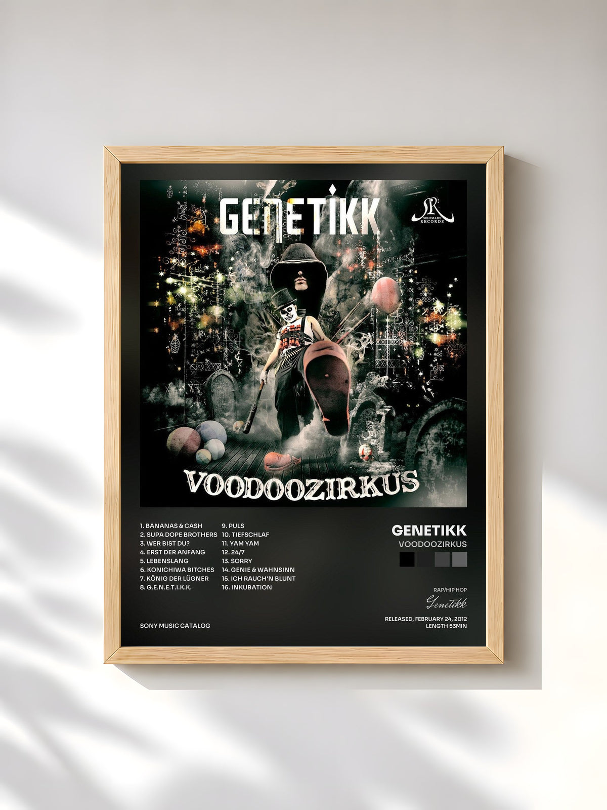 #bois Tableau de l'album Voodoozirkus de Genetikk, cadre en bois brut, imprimé et encadré en France