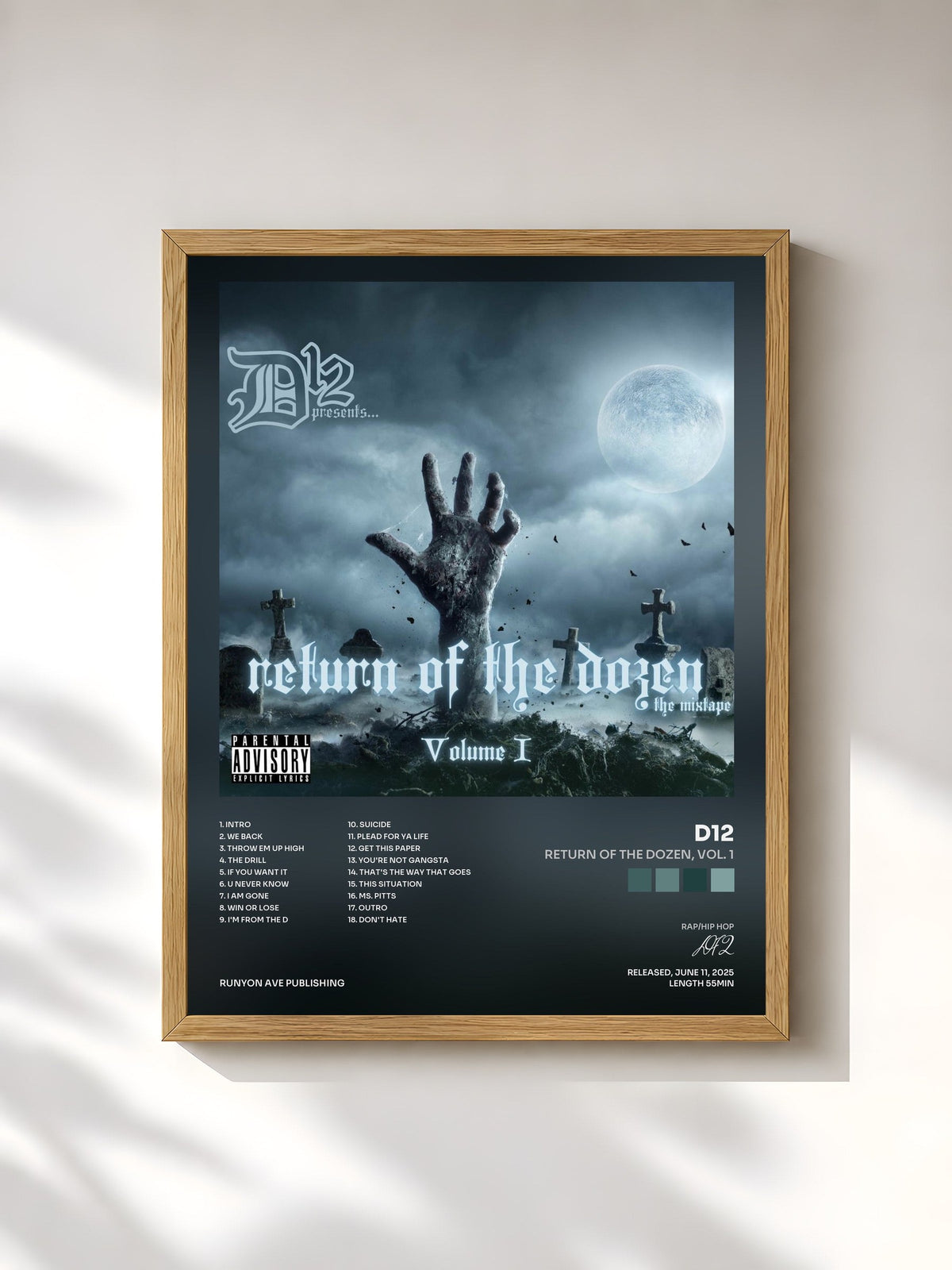 #bois Tableau de l'album Return of the Dozen, Vol. 1 de D12, cadre en bois brut, imprimé et encadré en France