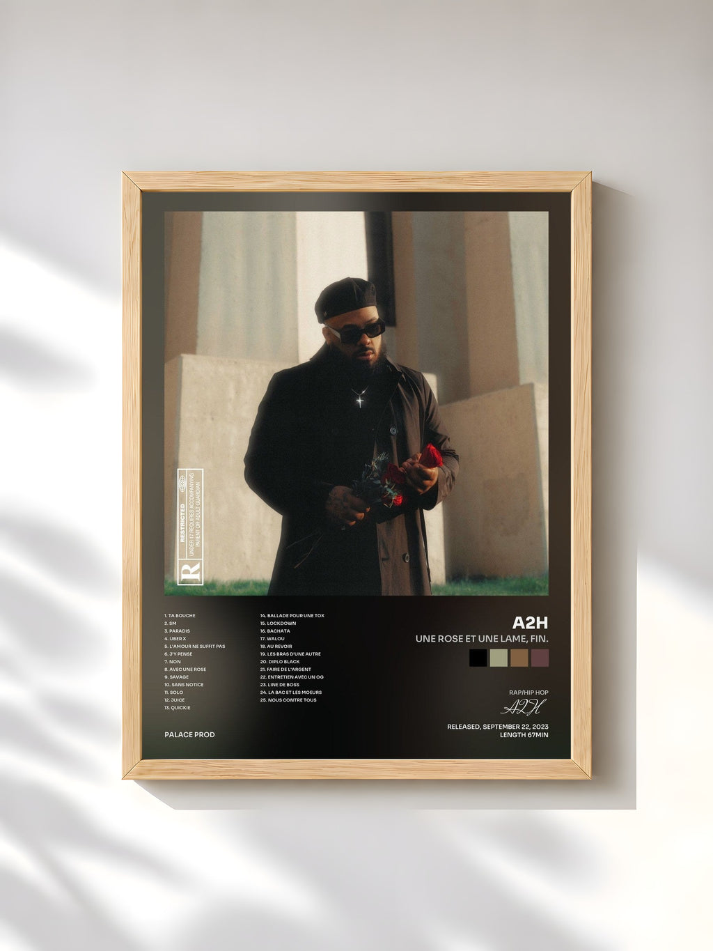 #bois Tableau de l'album Une rose et une lame, FIN. de A2H, cadre en bois brut, imprimé et encadré en France