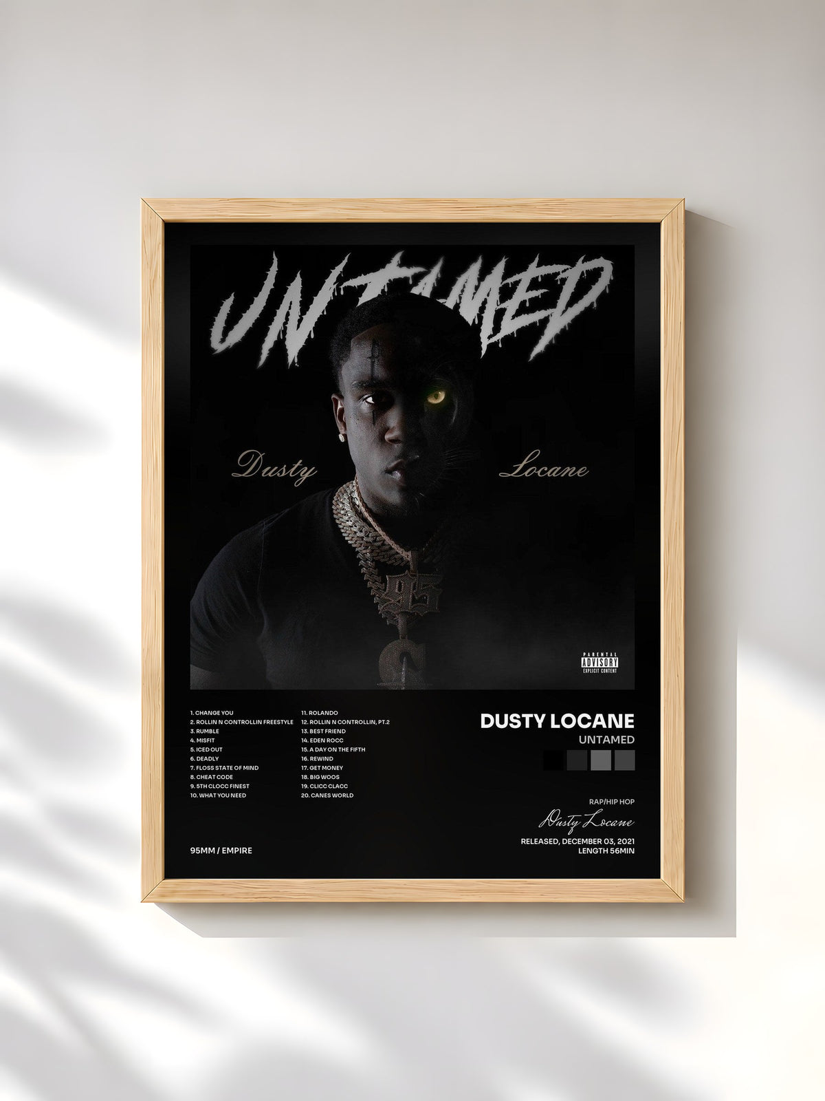 #bois Tableau de l'album UNTAMED de Dusty Locane, cadre en bois brut, imprimé et encadré en France