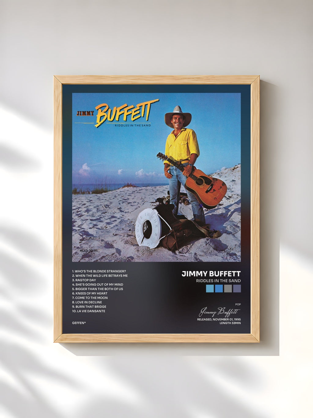 #bois Tableau de l'album Riddles In The Sand de Jimmy Buffett, cadre en bois brut, imprimé et encadré en France