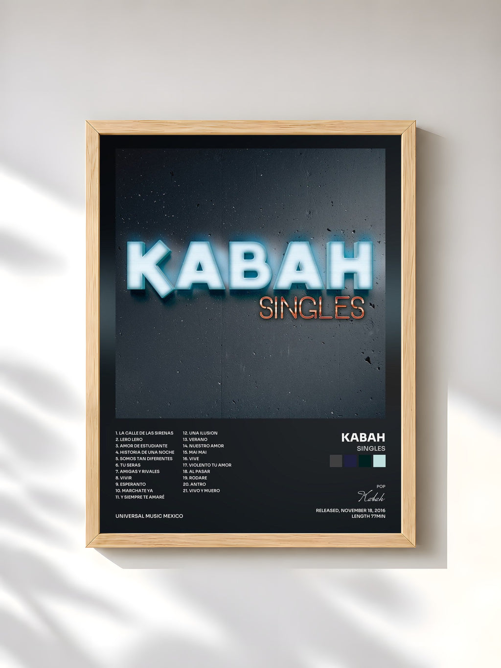 #bois Tableau de l'album Singles de Kabah, cadre en bois brut, imprimé et encadré en France