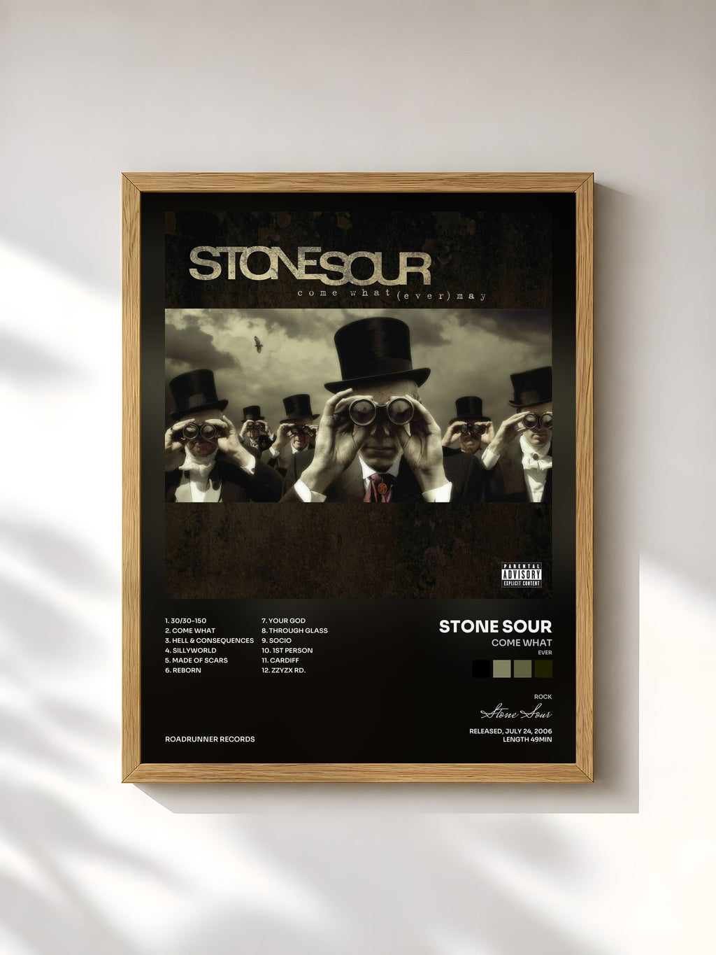 #bois Tableau de l'album Come What(ever) May de Stone Sour, cadre en bois brut, imprimé et encadré en France