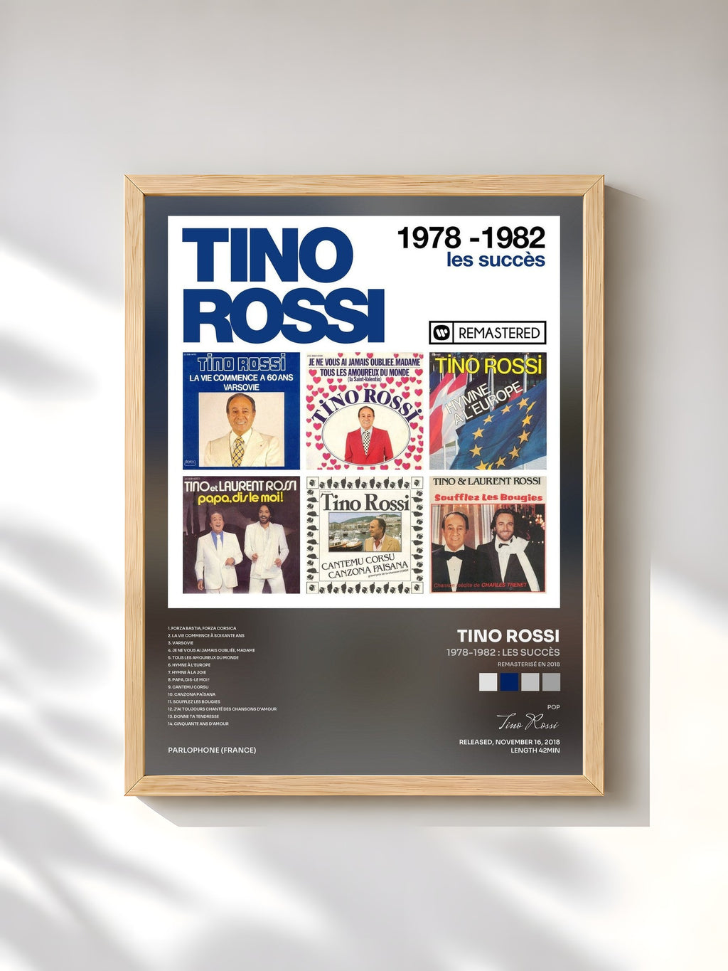 #bois Tableau de l'album 1978-1982 : Les succès (Remasterisé en 2018) de Tino Rossi, cadre en bois brut, imprimé et encadré en France