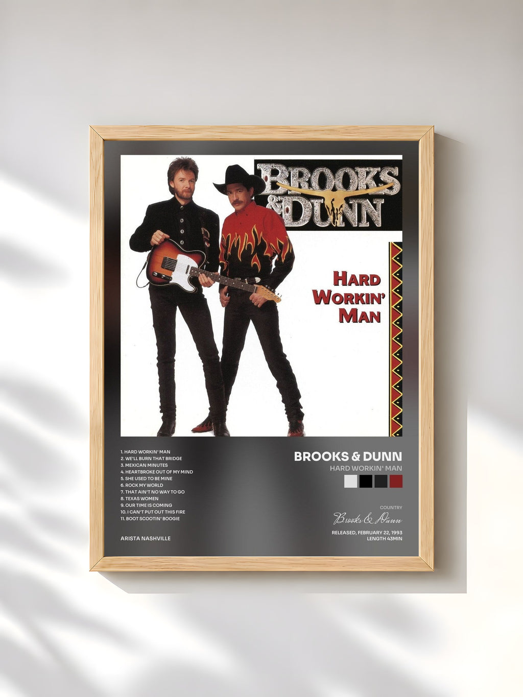 #bois Tableau de l'album Hard Workin' Man de Brooks & Dunn, cadre en bois brut, imprimé et encadré en France