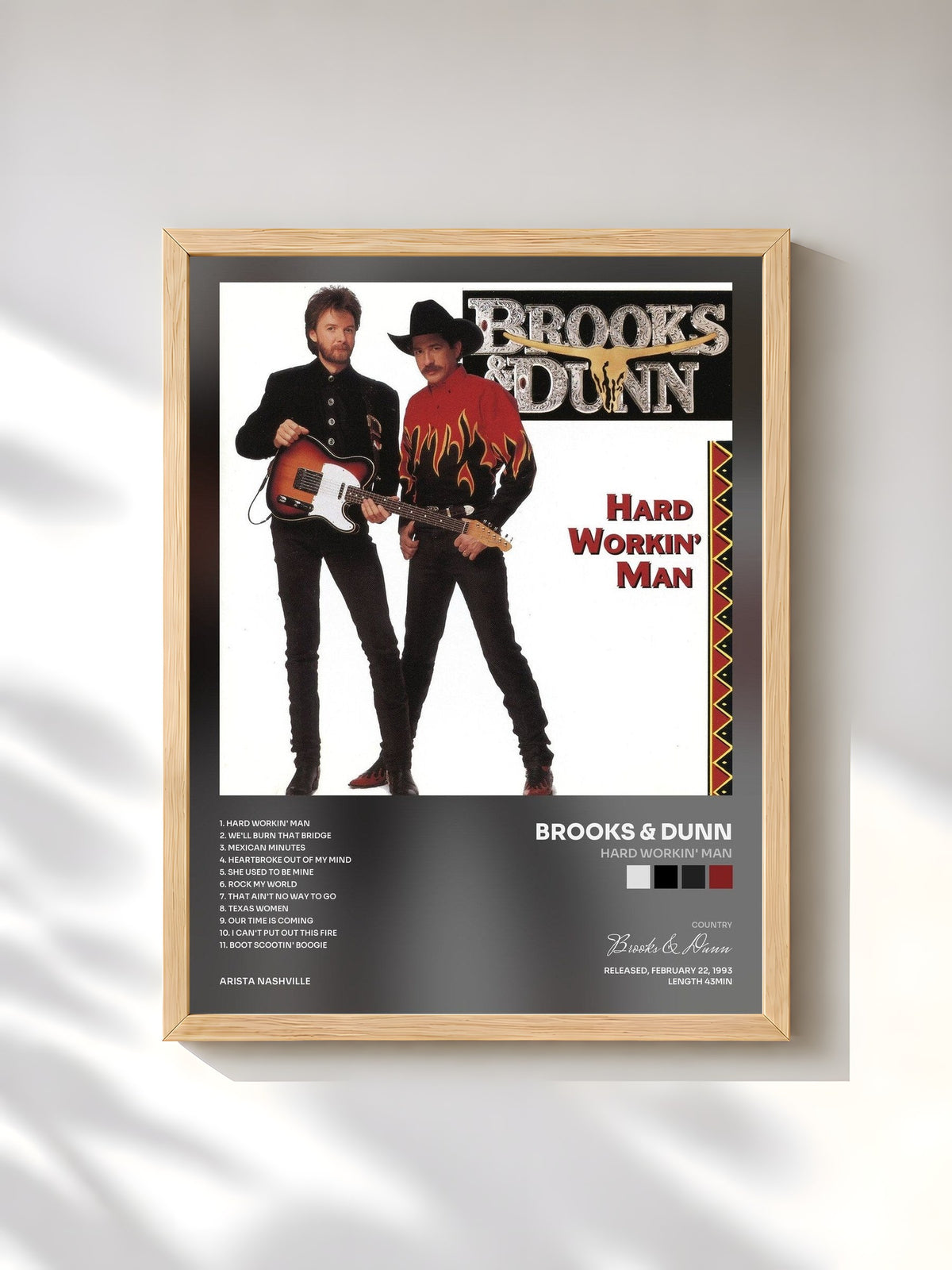 #bois Tableau de l'album Hard Workin' Man de Brooks & Dunn, cadre en bois brut, imprimé et encadré en France