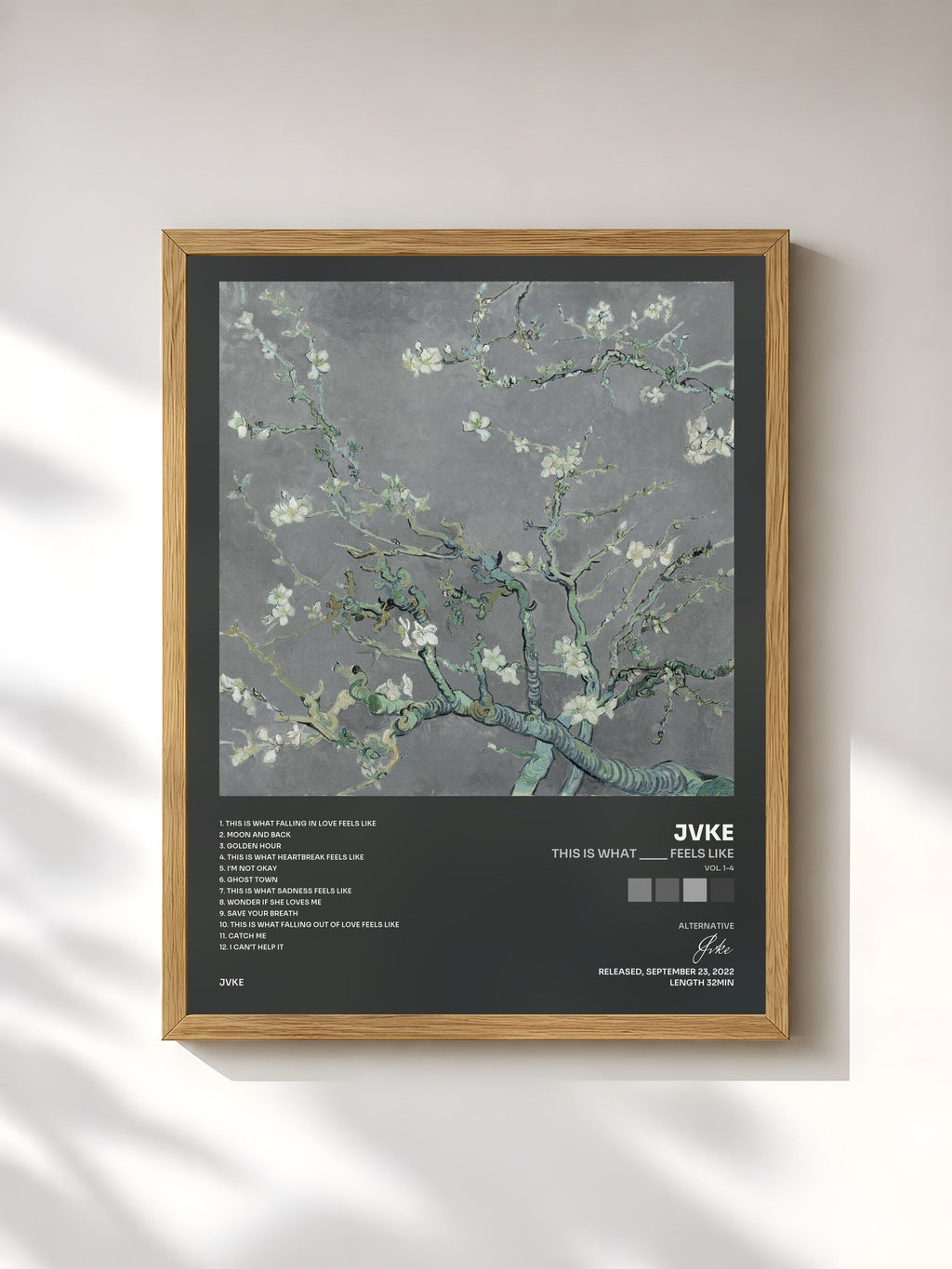 #bois Tableau de l'album this is what ____ feels like (Vol. 1-4) de Jvke, cadre en bois brut, imprimé et encadré en France
