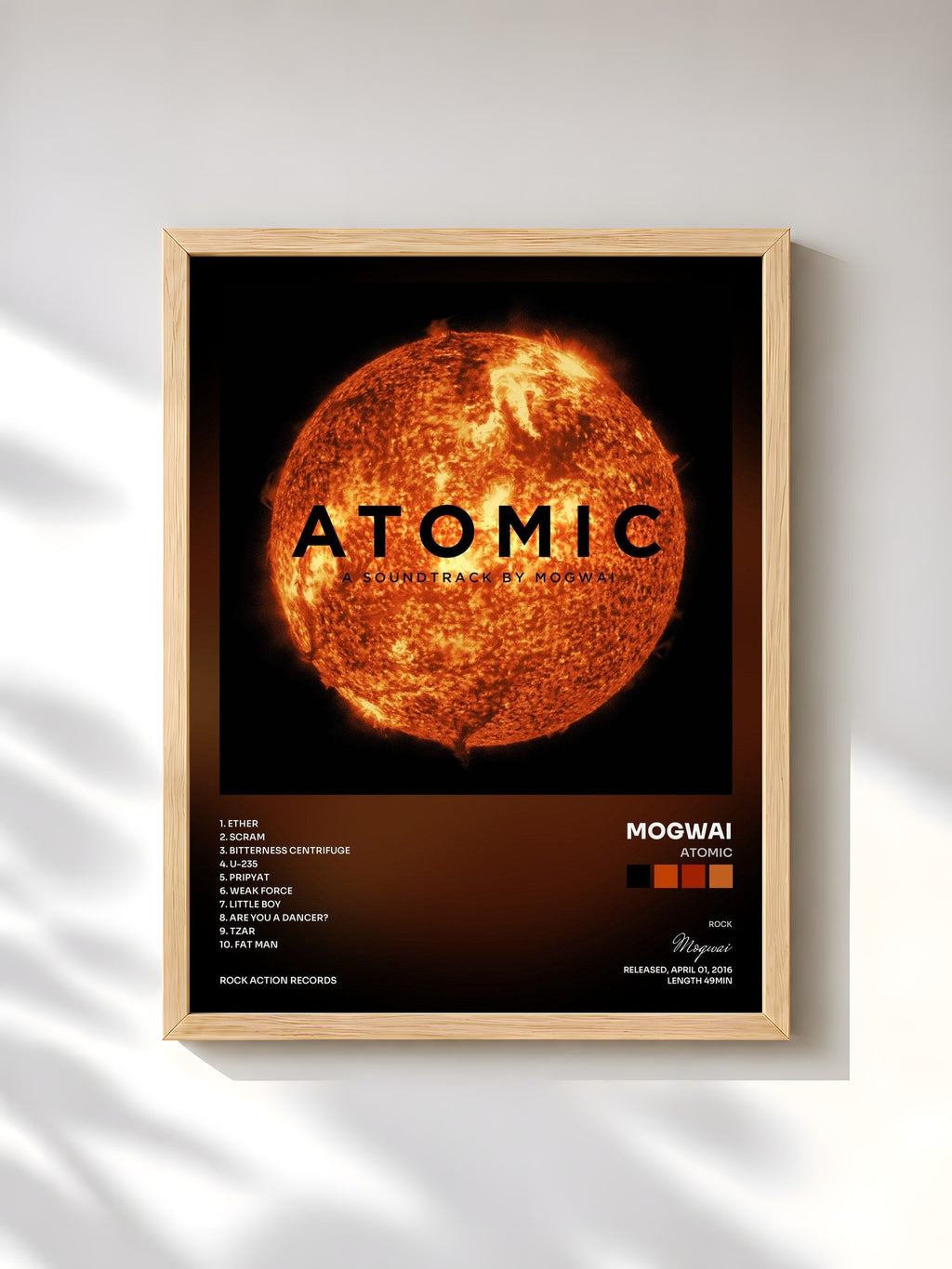 #bois Tableau de l'album Atomic de Mogwai, cadre en bois brut, imprimé et encadré en France