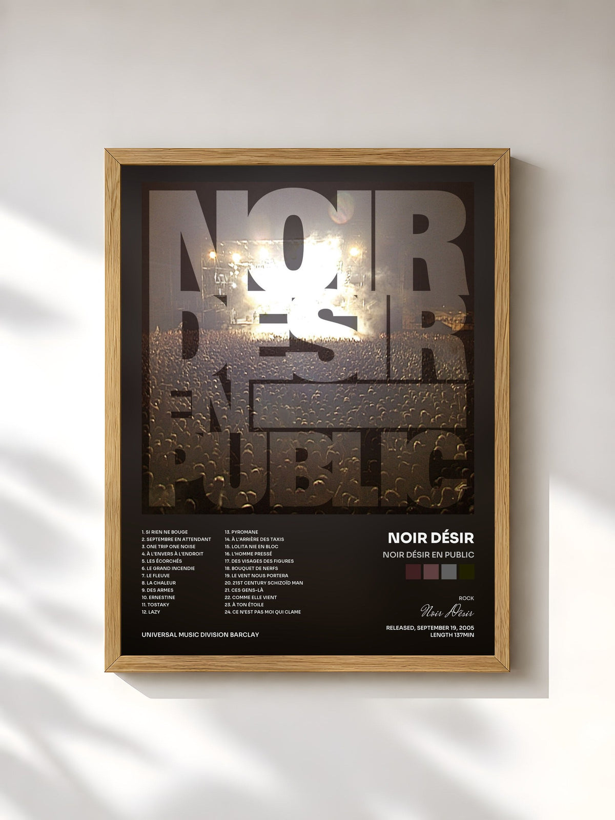 #bois Tableau de l'album Noir Désir en public de Noir Désir, cadre en bois brut, imprimé et encadré en France