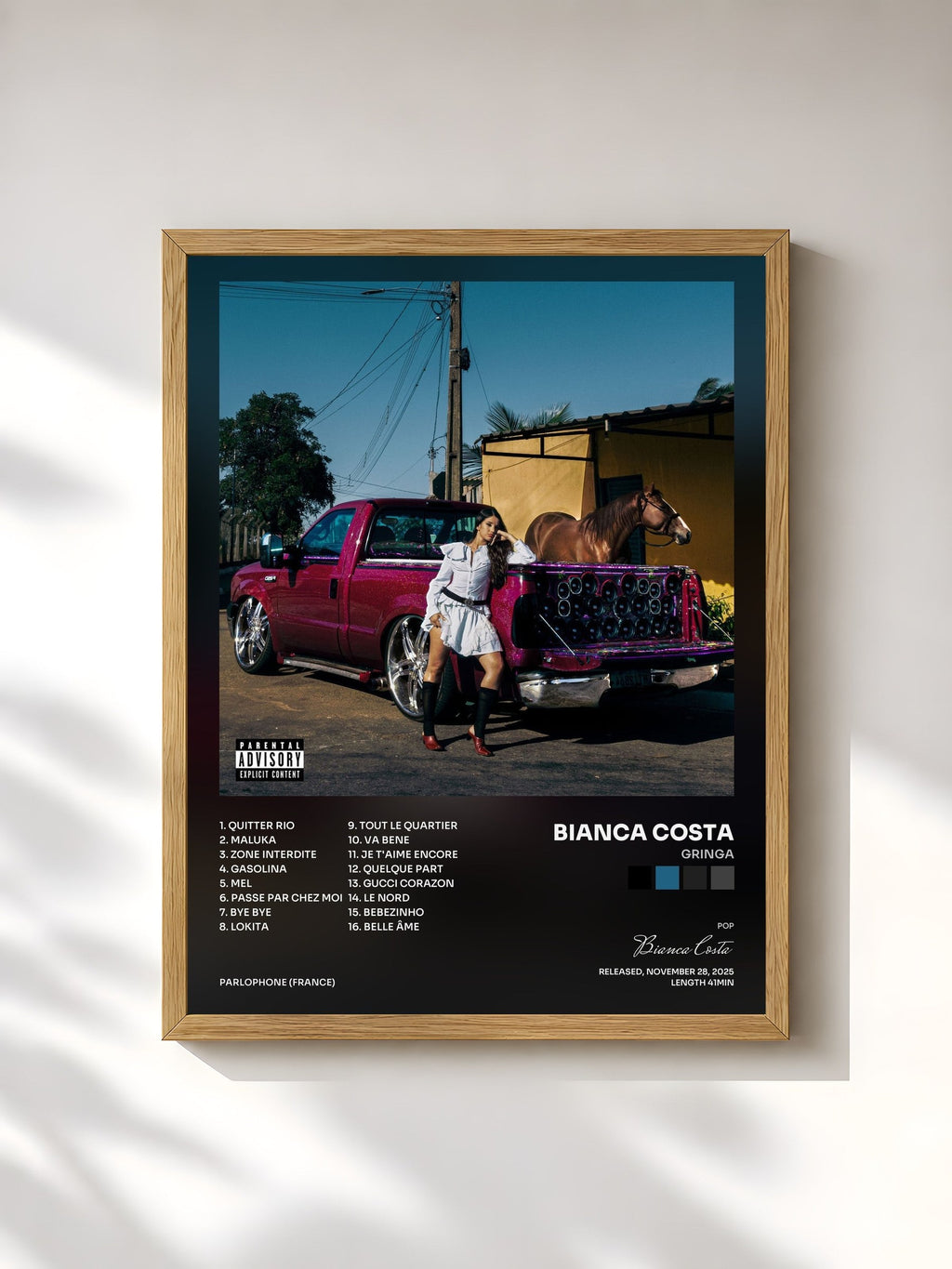 #bois Tableau de l'album Gringa de Bianca Costa, cadre en bois brut, imprimé et encadré en France