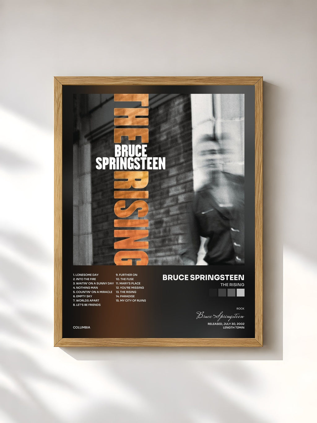 #bois Tableau de l'album The Rising de Bruce Springsteen, cadre en bois brut, imprimé et encadré en France