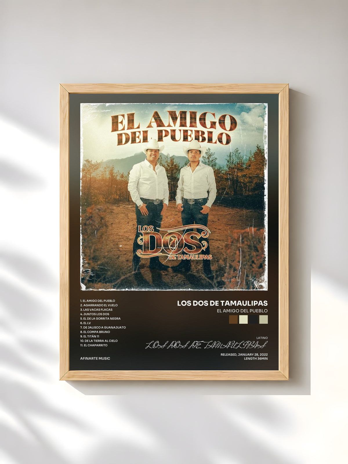 #bois Tableau de l'album El Amigo Del Pueblo de LOS DOS DE TAMAULIPAS, cadre en bois brut, imprimé et encadré en France