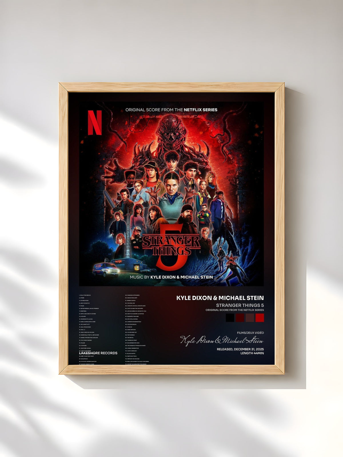 #bois Tableau de l'album Stranger Things 5 (Original Score From The Netflix Series) de Kyle Dixon & Michael Stein, cadre en bois brut, imprimé et encadré en France