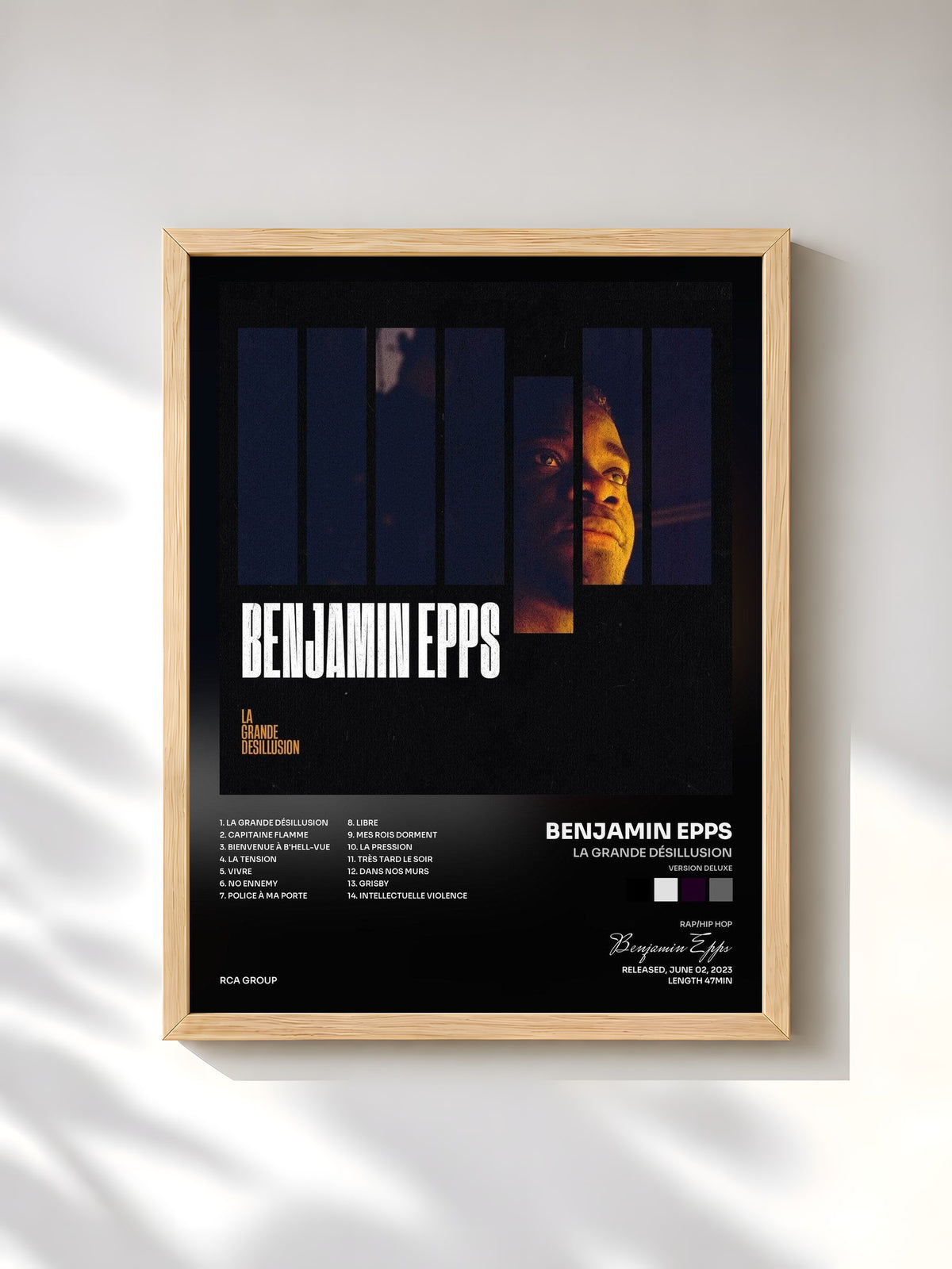 #bois Tableau de l'album La grande désillusion (version deluxe) de Benjamin Epps, cadre en bois brut, imprimé et encadré en France