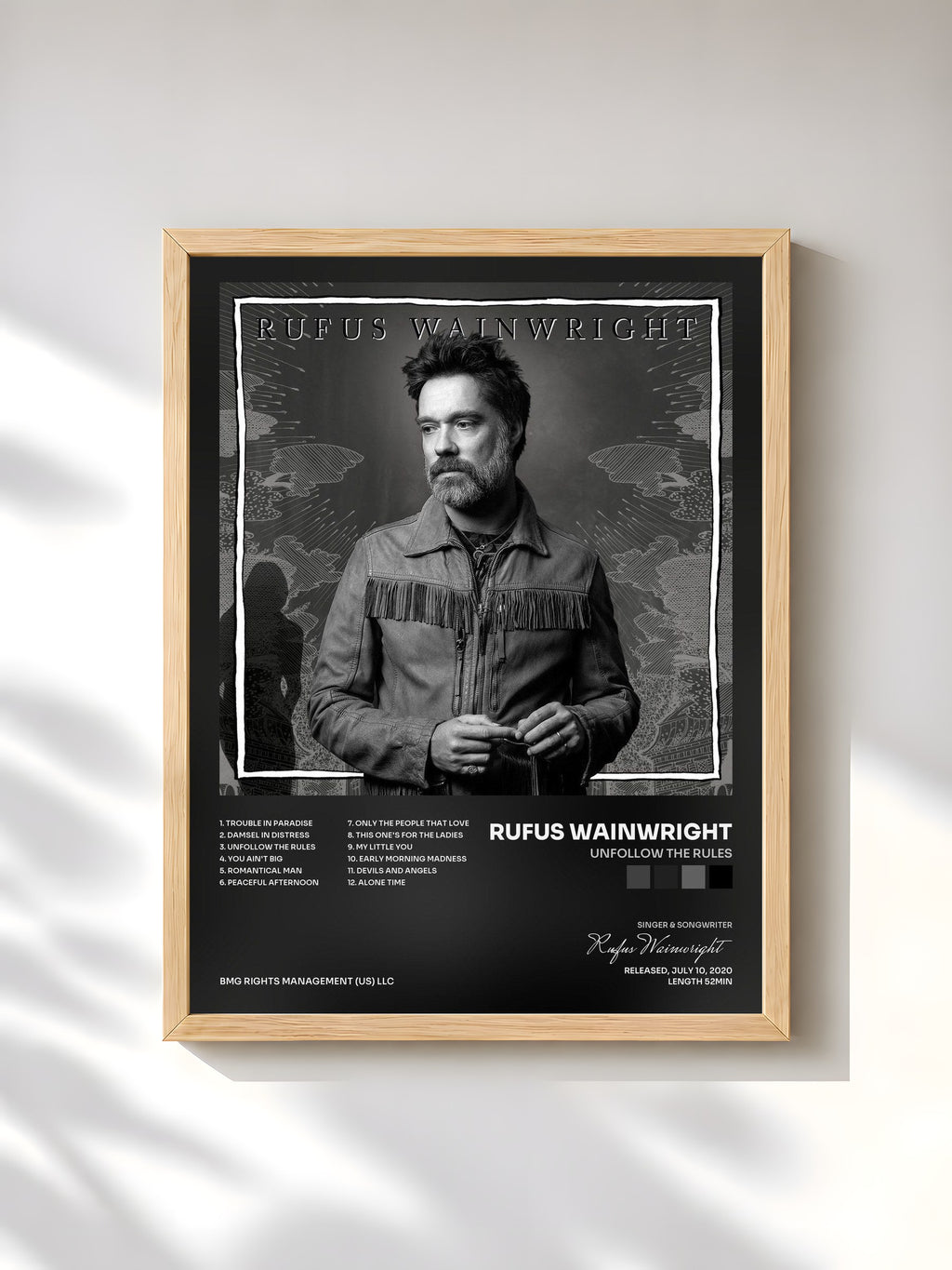 #bois Tableau de l'album Unfollow the Rules de Rufus Wainwright, cadre en bois brut, imprimé et encadré en France