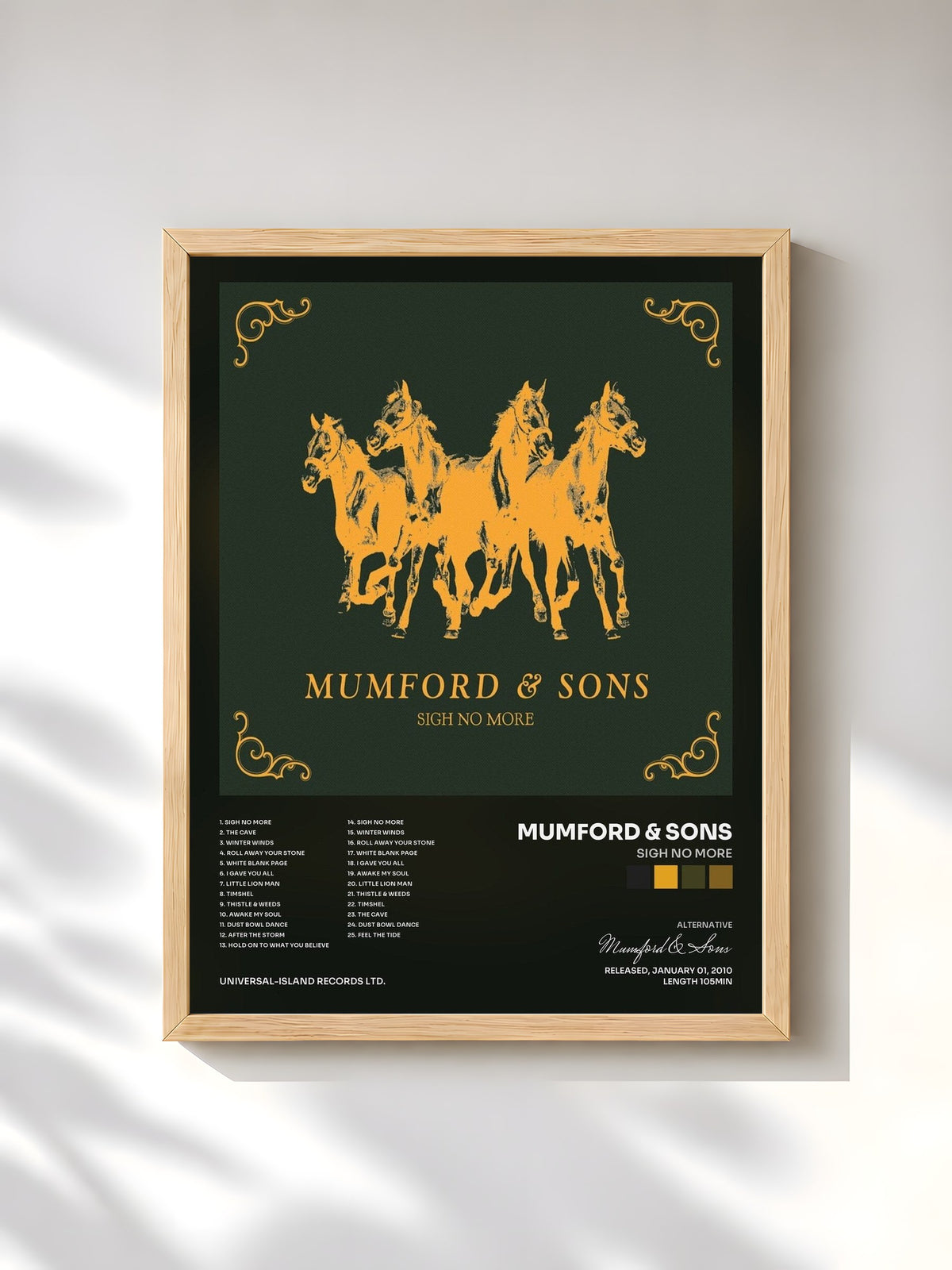#bois Tableau de l'album Sigh No More de Mumford & Sons, cadre en bois brut, imprimé et encadré en France