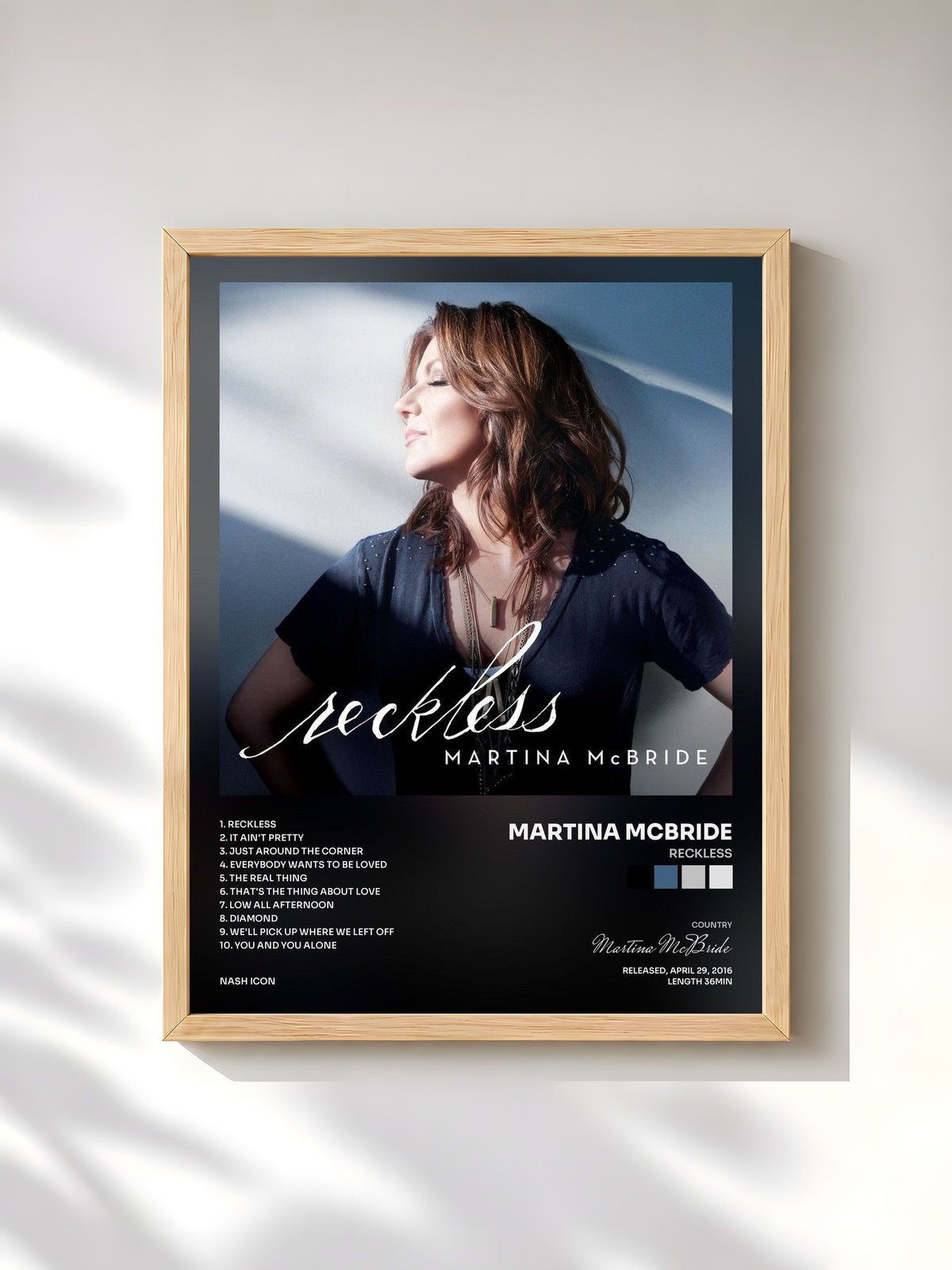 #bois Tableau de l'album Reckless de Martina McBride, cadre en bois brut, imprimé et encadré en France