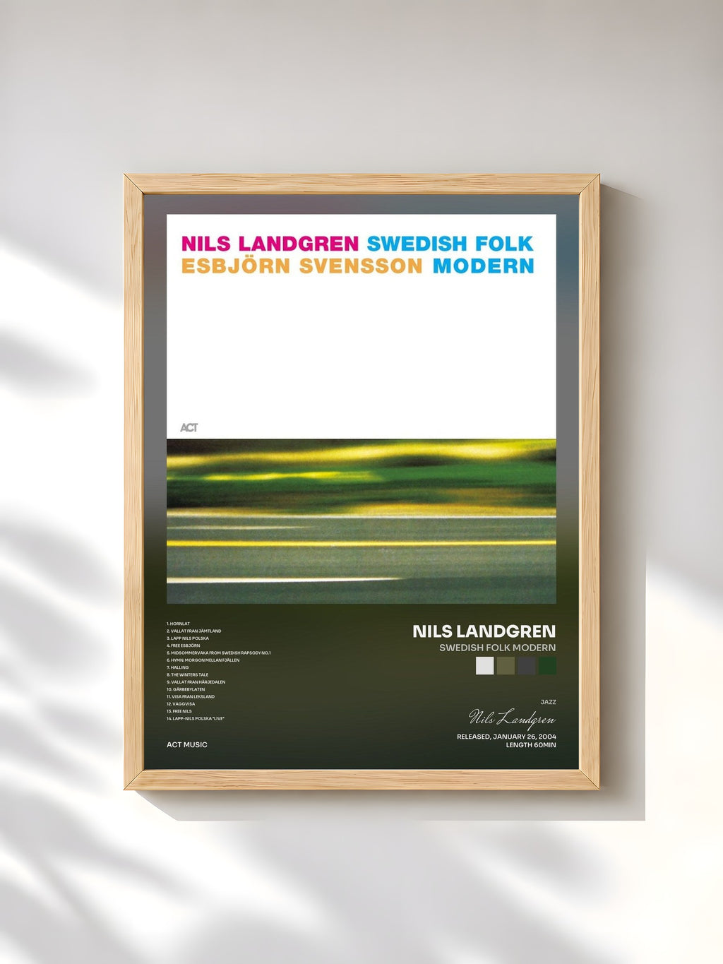 #bois Tableau de l'album Swedish Folk Modern de Nils Landgren, cadre en bois brut, imprimé et encadré en France