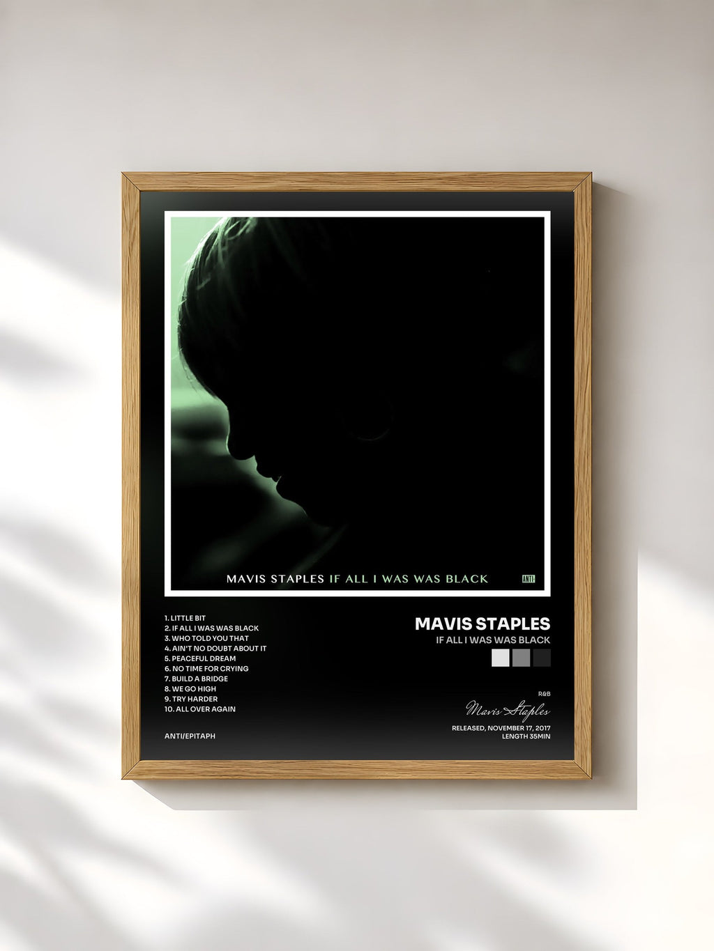 #bois Tableau de l'album If All I Was Was Black de Mavis Staples, cadre en bois brut, imprimé et encadré en France